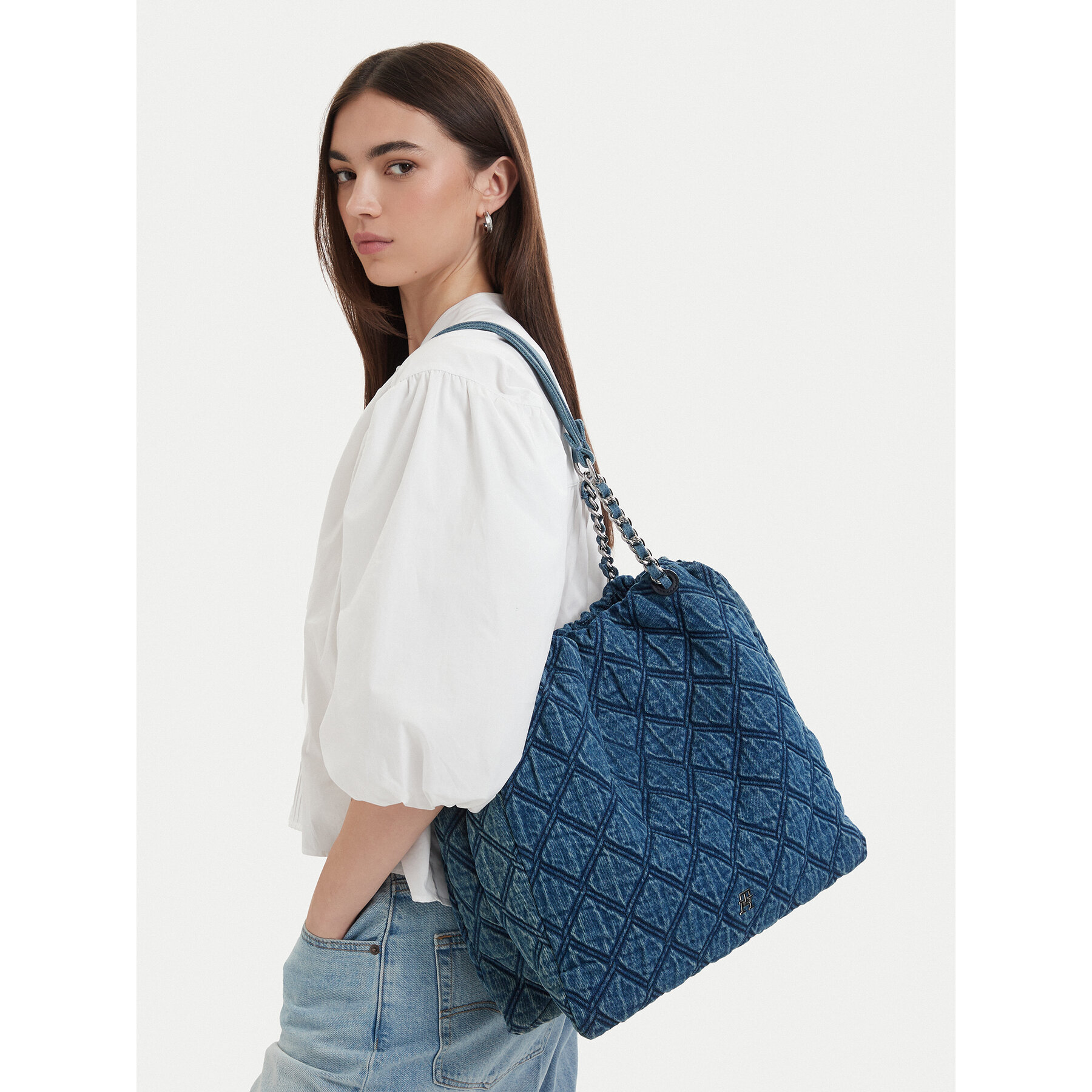Дамска чанта Tommy Hilfiger Th Feminine Tote Denim AW0AW18866 Син