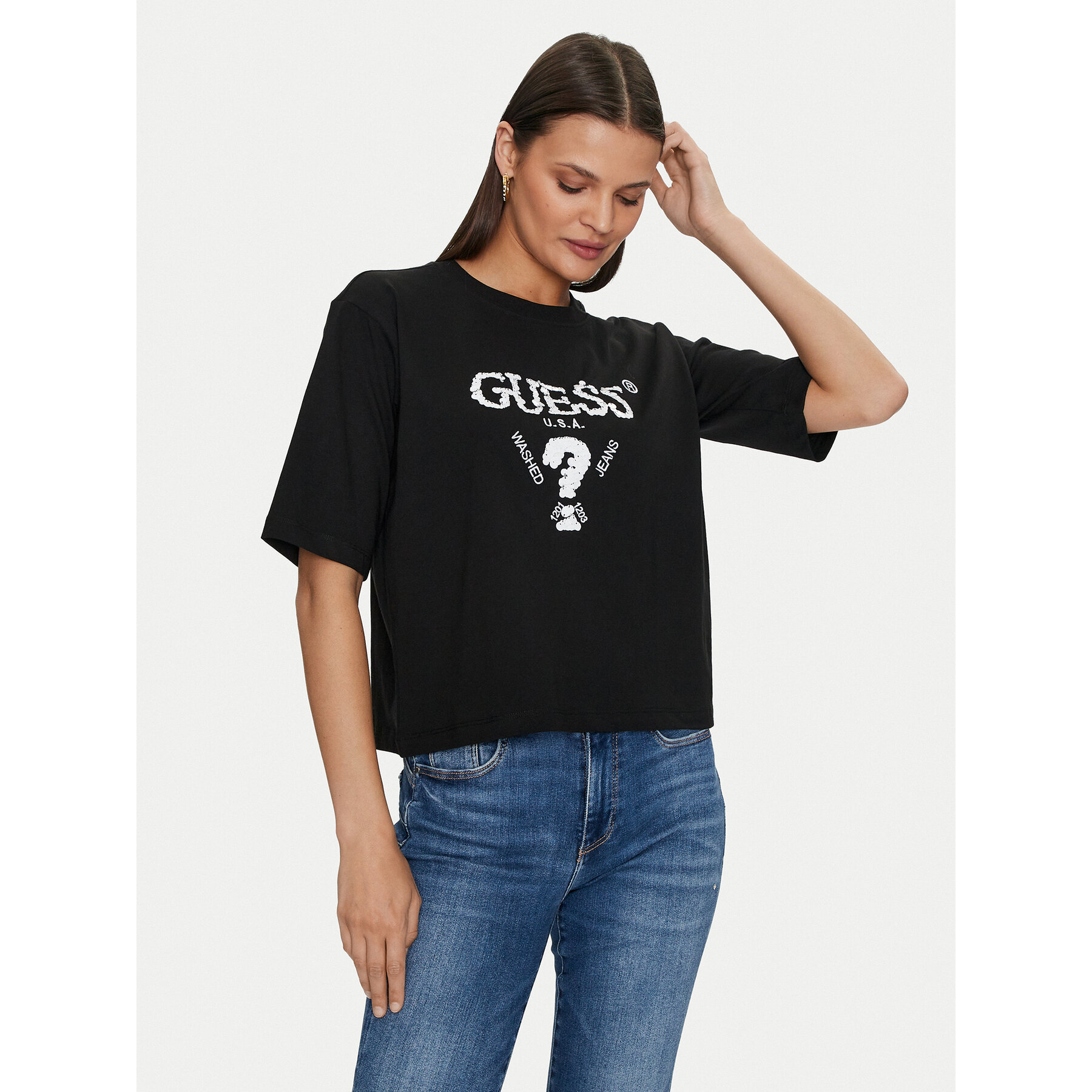 Guess T-Shirt Aurelie V4YI06 I3Z14 Μαύρο Boxy Fit