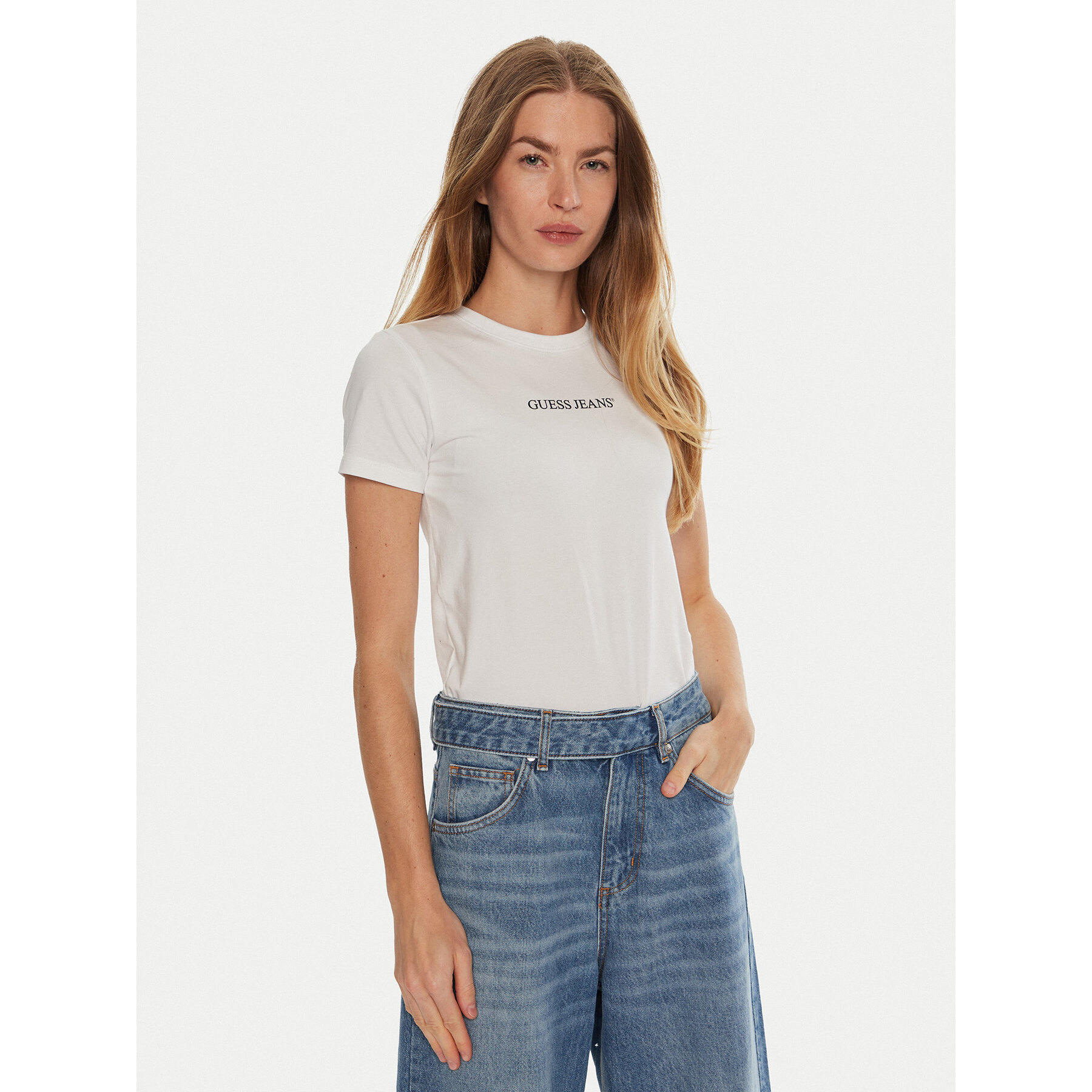 Guess Jeans T-Shirt W4YI01 J1314 Weiß Slim Fit
