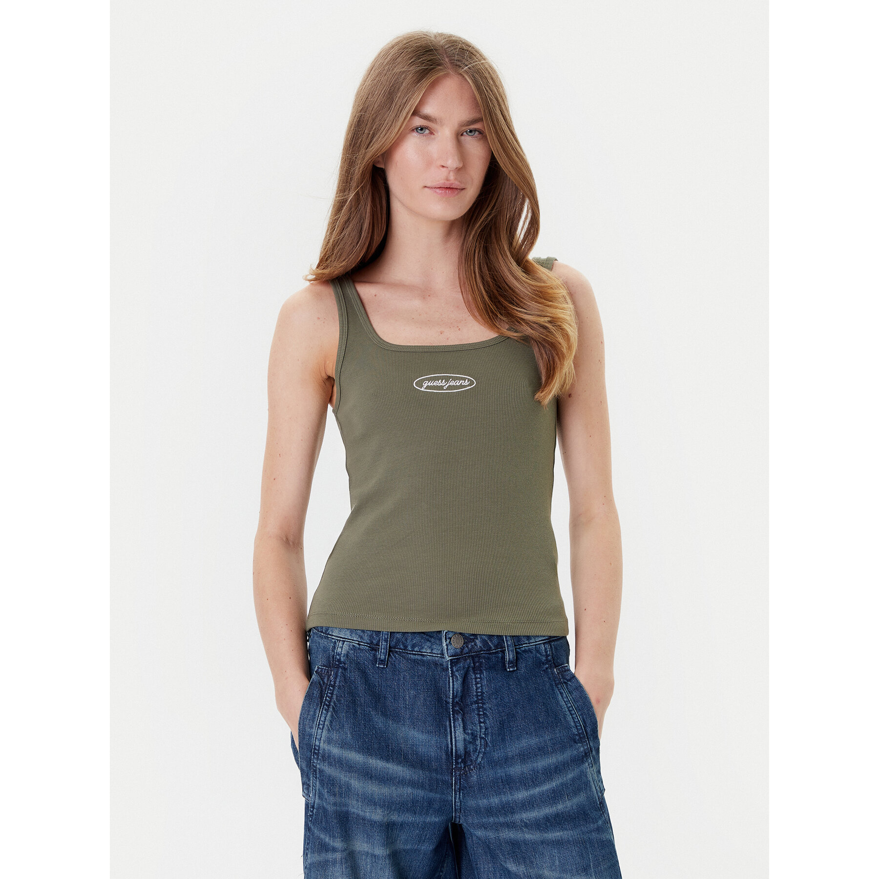 Guess Jeans Felső W5YP35 KA0H1 Khaki Regular Fit