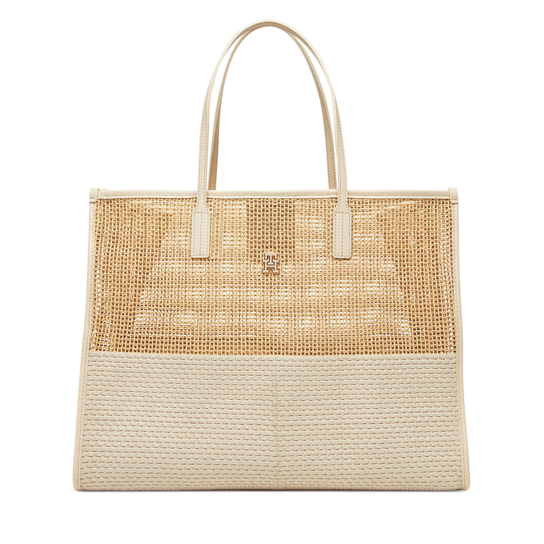Kabelka Tommy Hilfiger Th City Summer Tote Woven AW0AW17640 Béžová