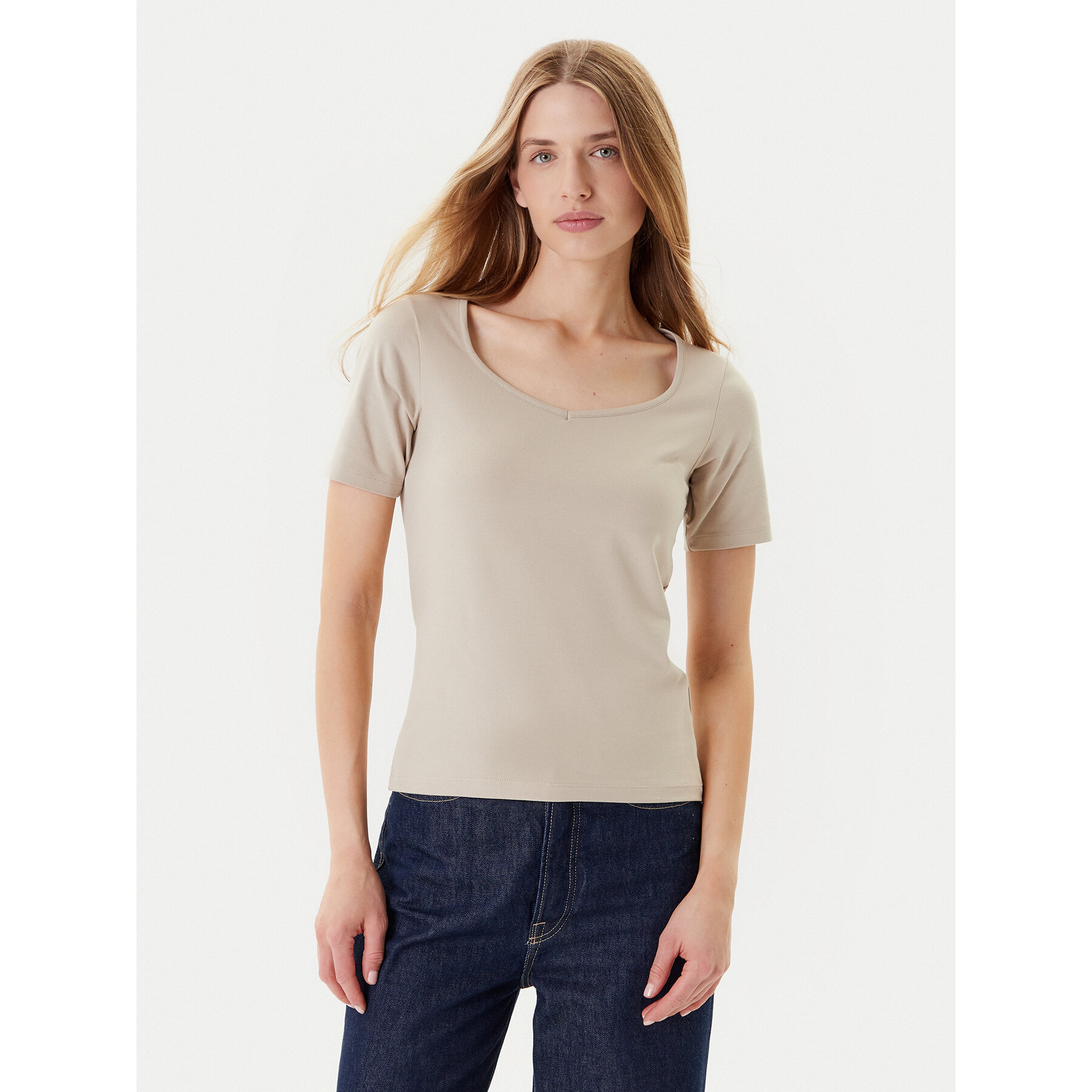 United Colors Of Benetton Póló 3FJHD401P Bézs Slim Fit