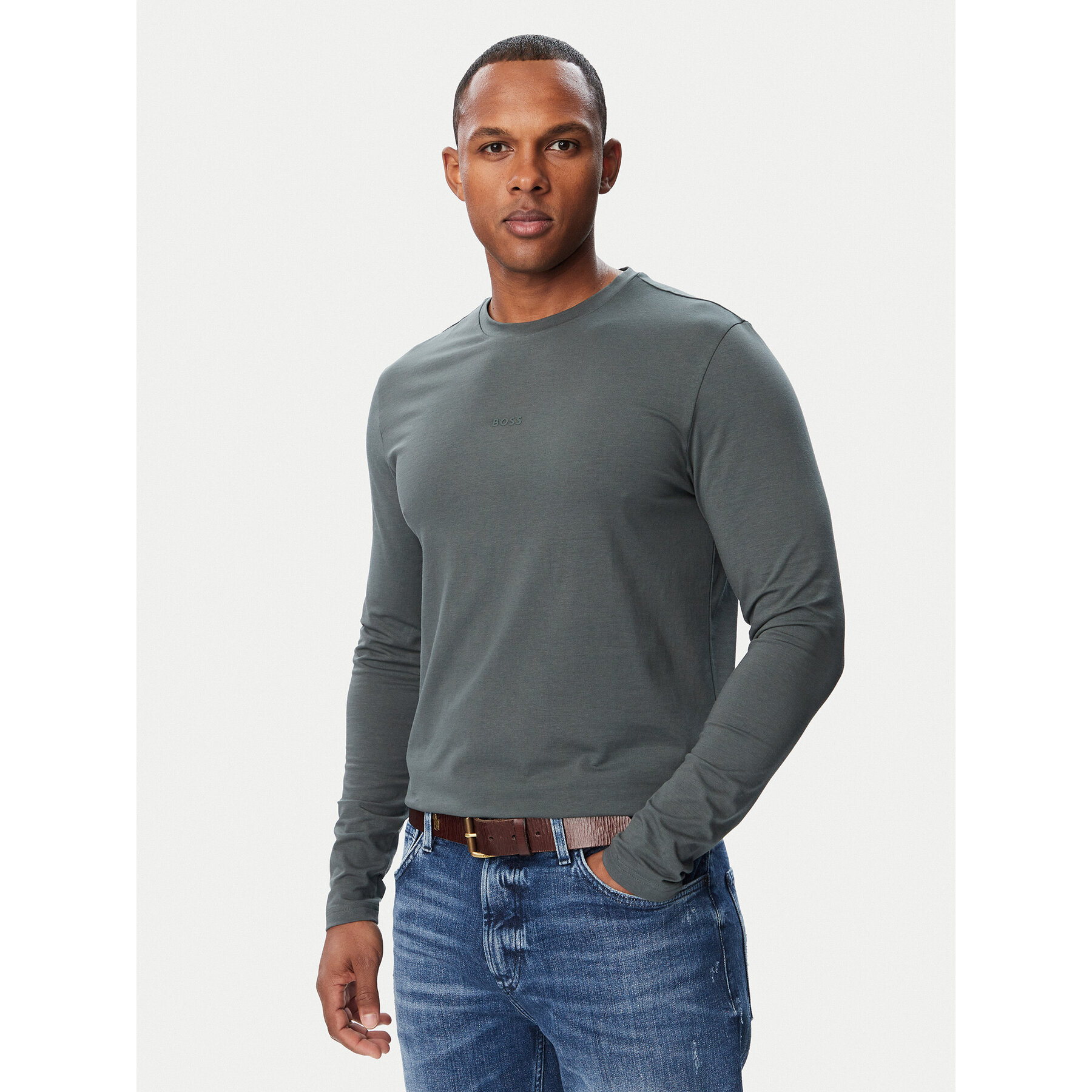 BOSS Longsleeve Tchark 50473286 Khakifarben Regular Fit