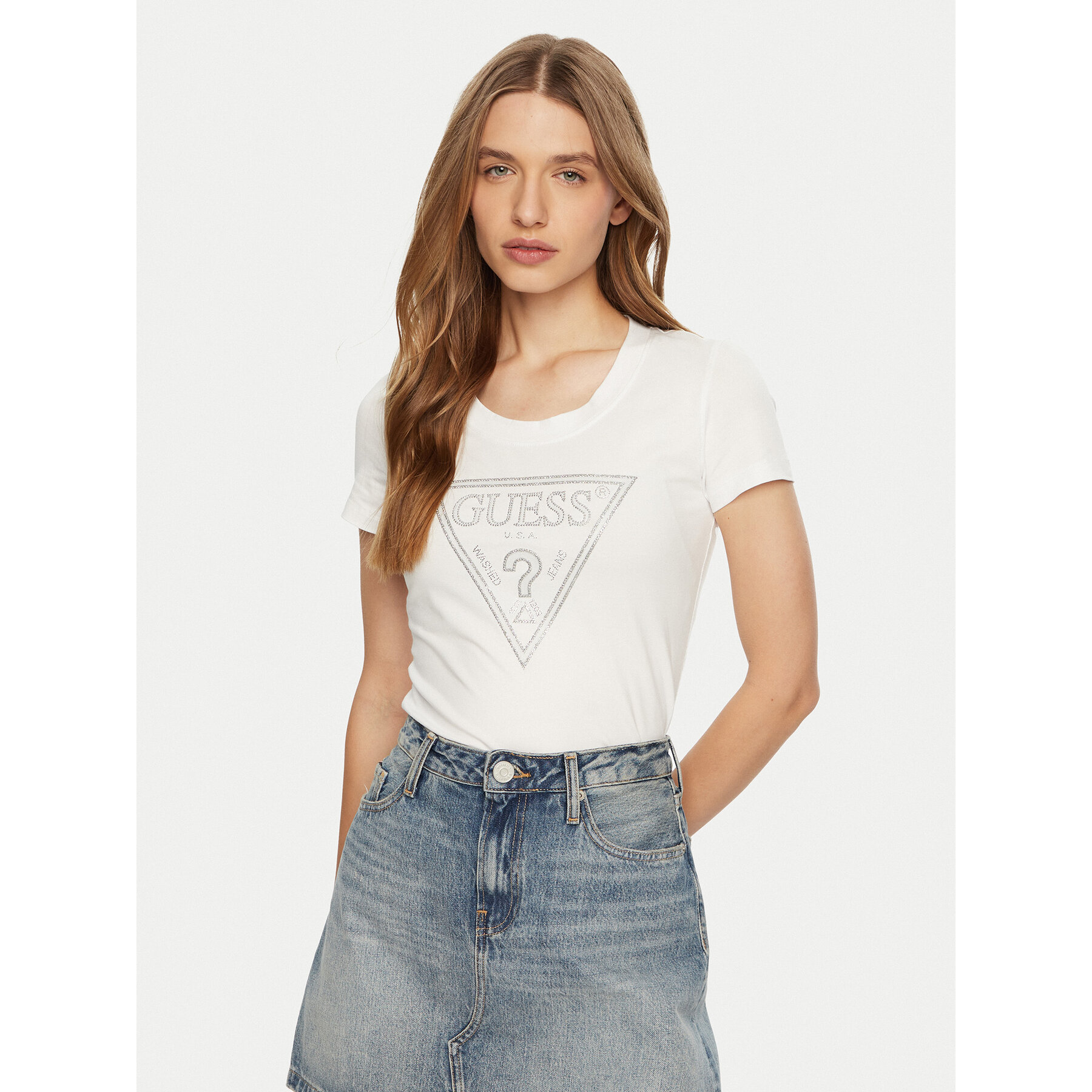 Guess Marškinėliai W5RI11 J1314 Balta Regular Fit