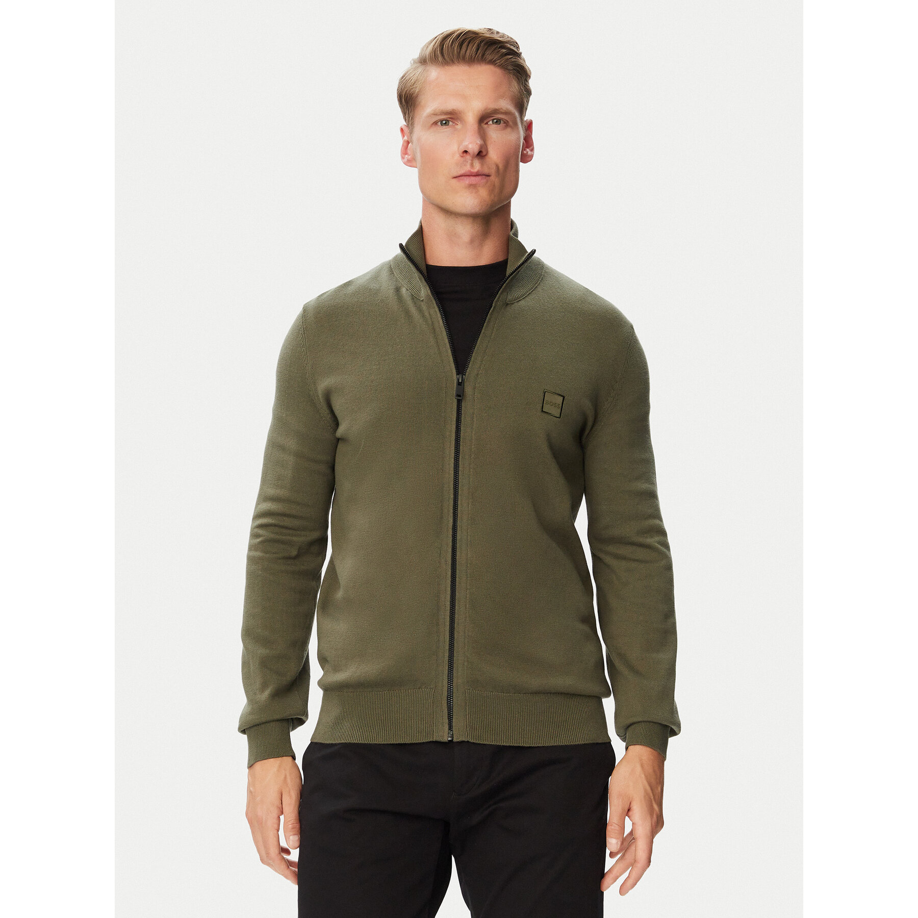 BOSS Strickjacke Kanozip 50543692 Khakifarben Regular Fit