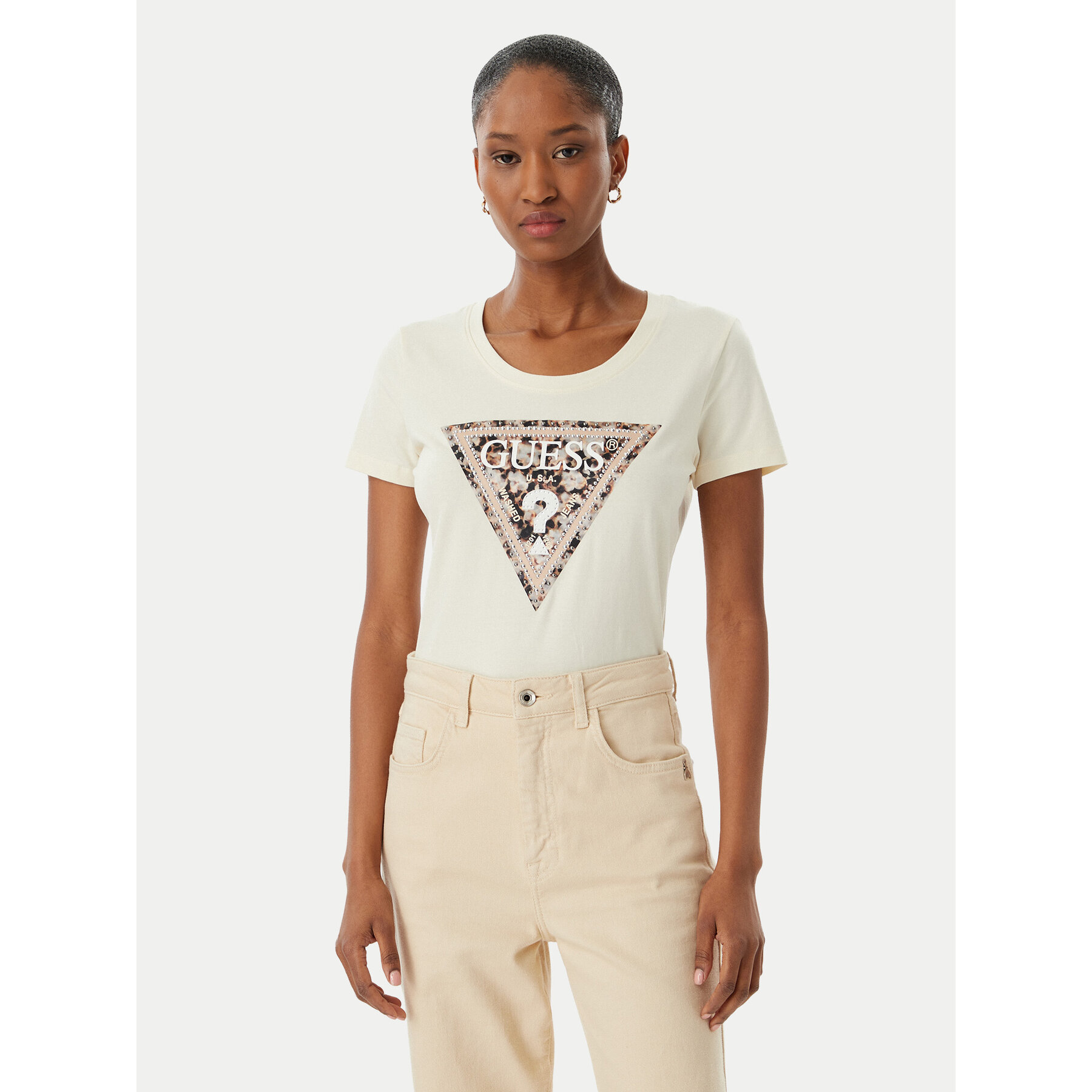 Guess T-shirt W6RI32 J1314 Écru Regular Fit