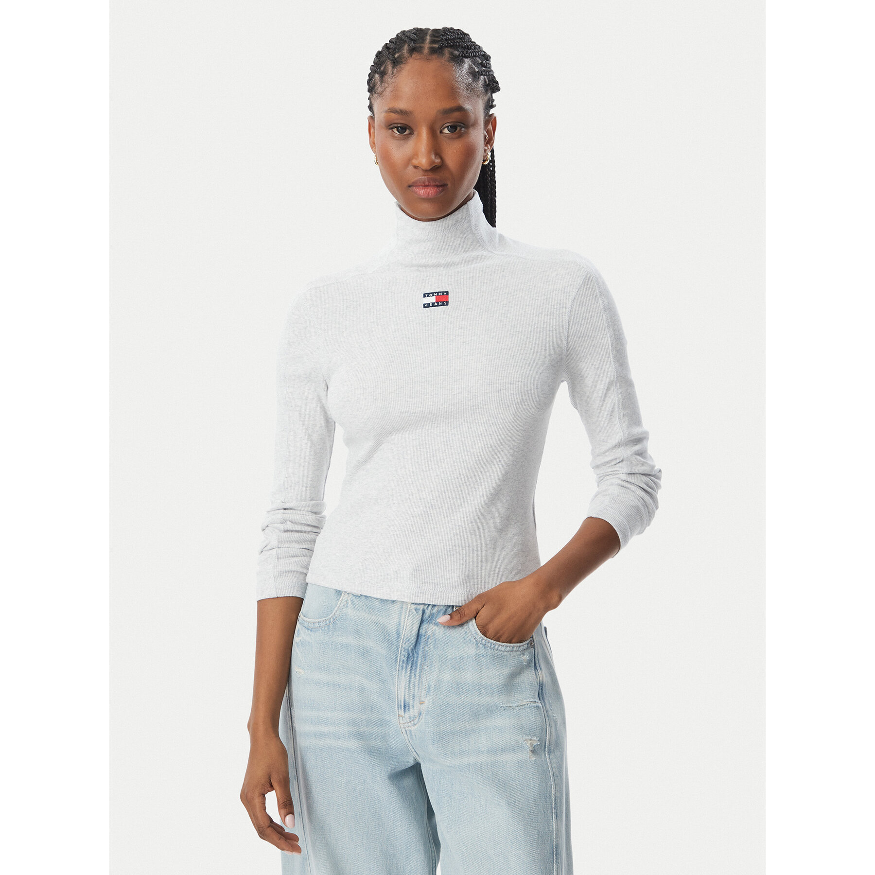 Tommy Jeans Bluse DW0DW23251 Grau Slim Fit