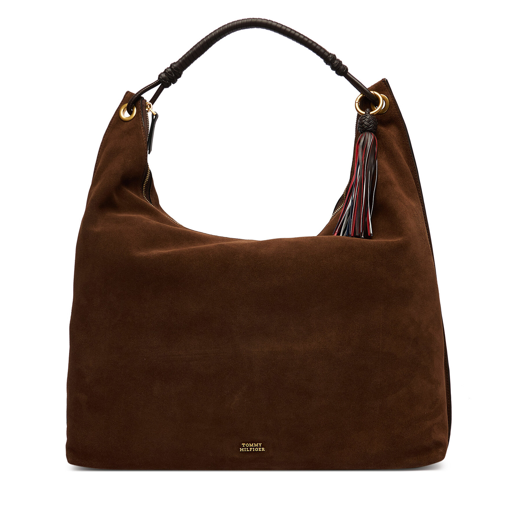 Geantă Tommy Hilfiger Th Statement Leather Hobo Suede AW0AW18403 Maro