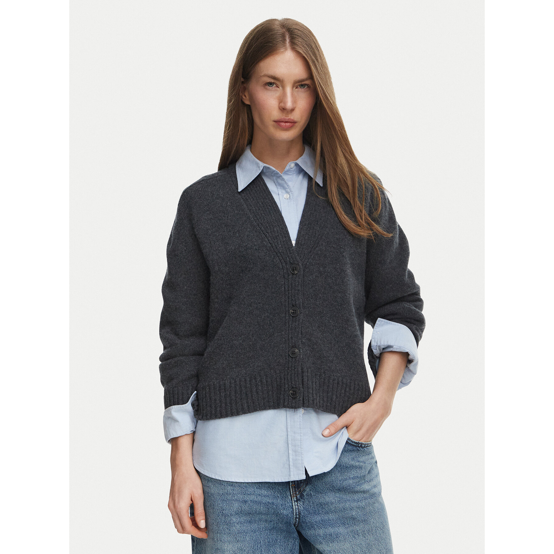Tommy Hilfiger Strickjacke Blend WW0WW52309 Dunkelgrau Regular Fit