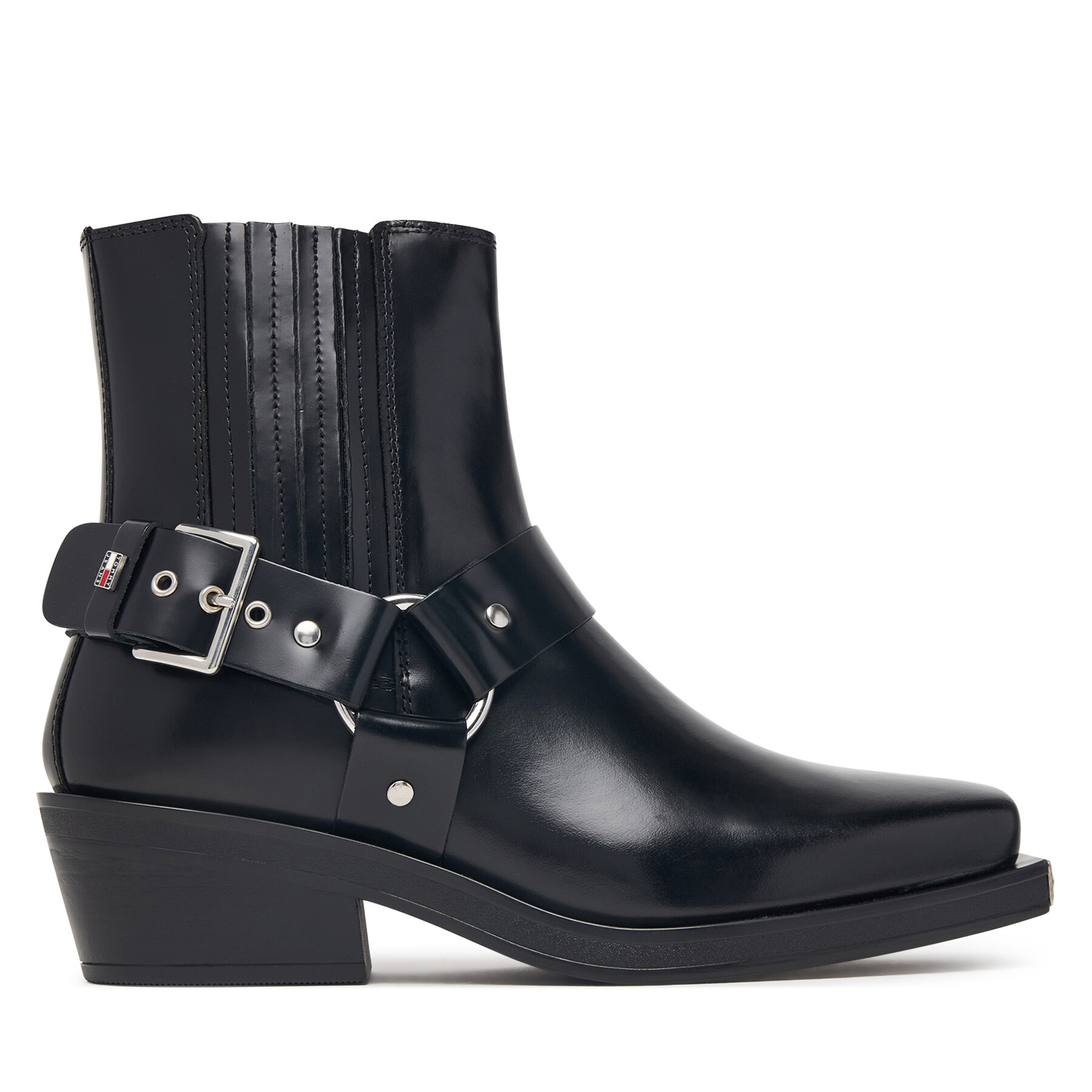 Škornji Tommy Jeans Tjw Buckle Leather Cowboy Boots EN0EN03143 Črna