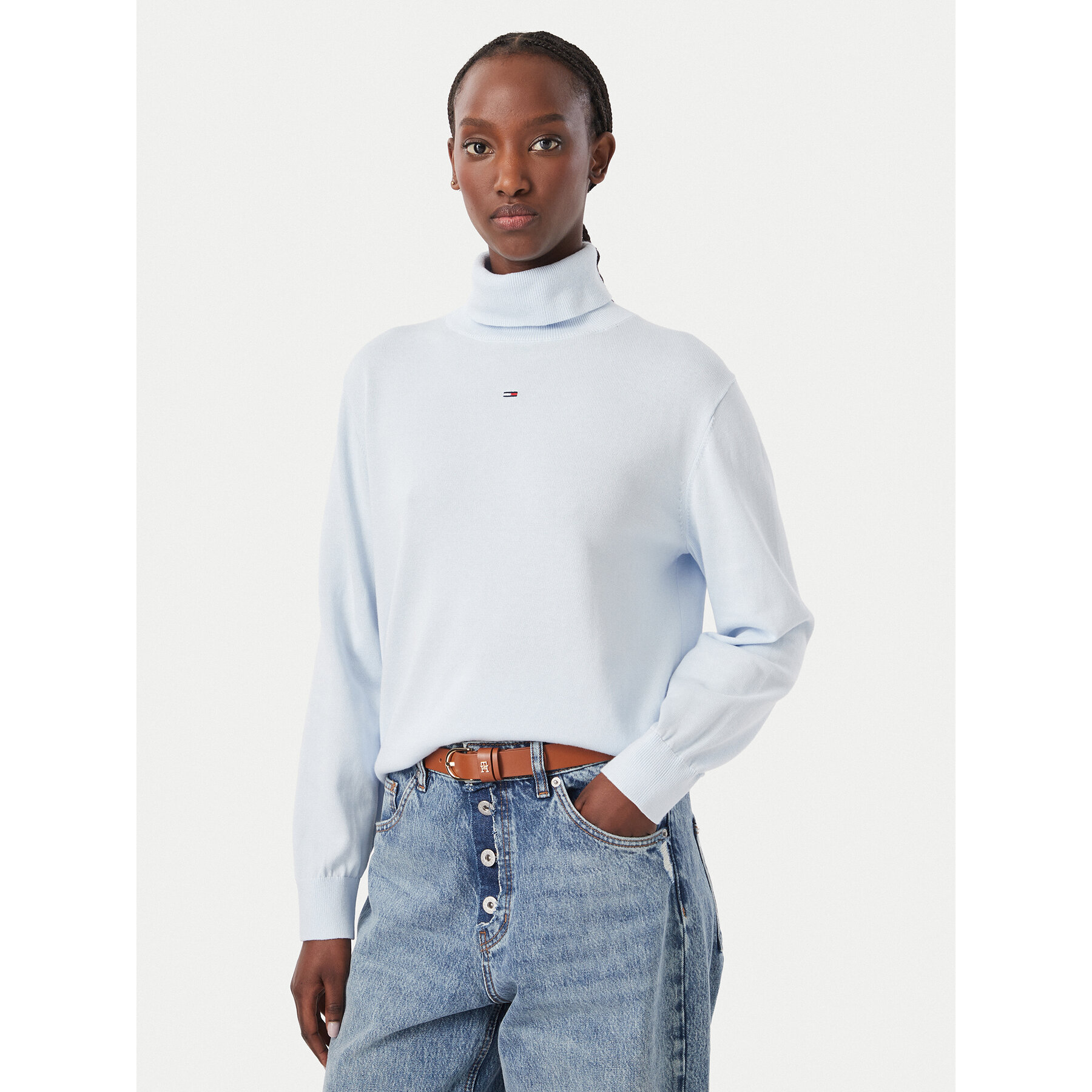 Tommy Jeans Rollkragenpullover Essetnial DW0DW23361 Hellblau Relaxed Fit