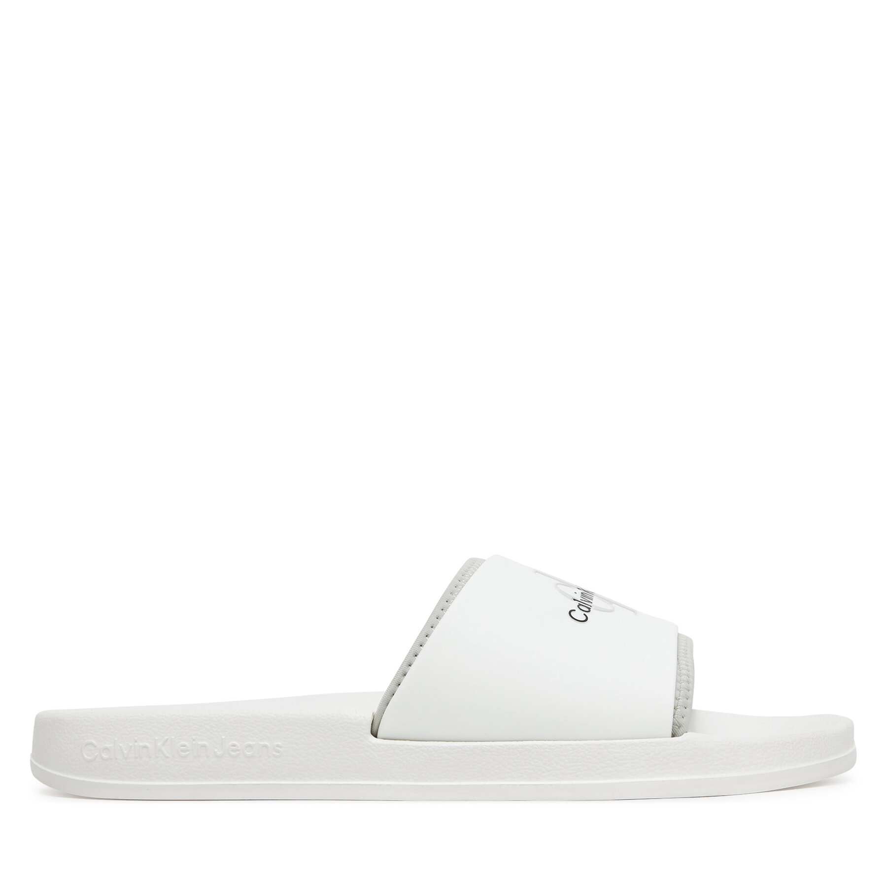 Şlapi Calvin Klein Jeans Slide Rubber Neoprene Monologo YM0YM00361 Alb