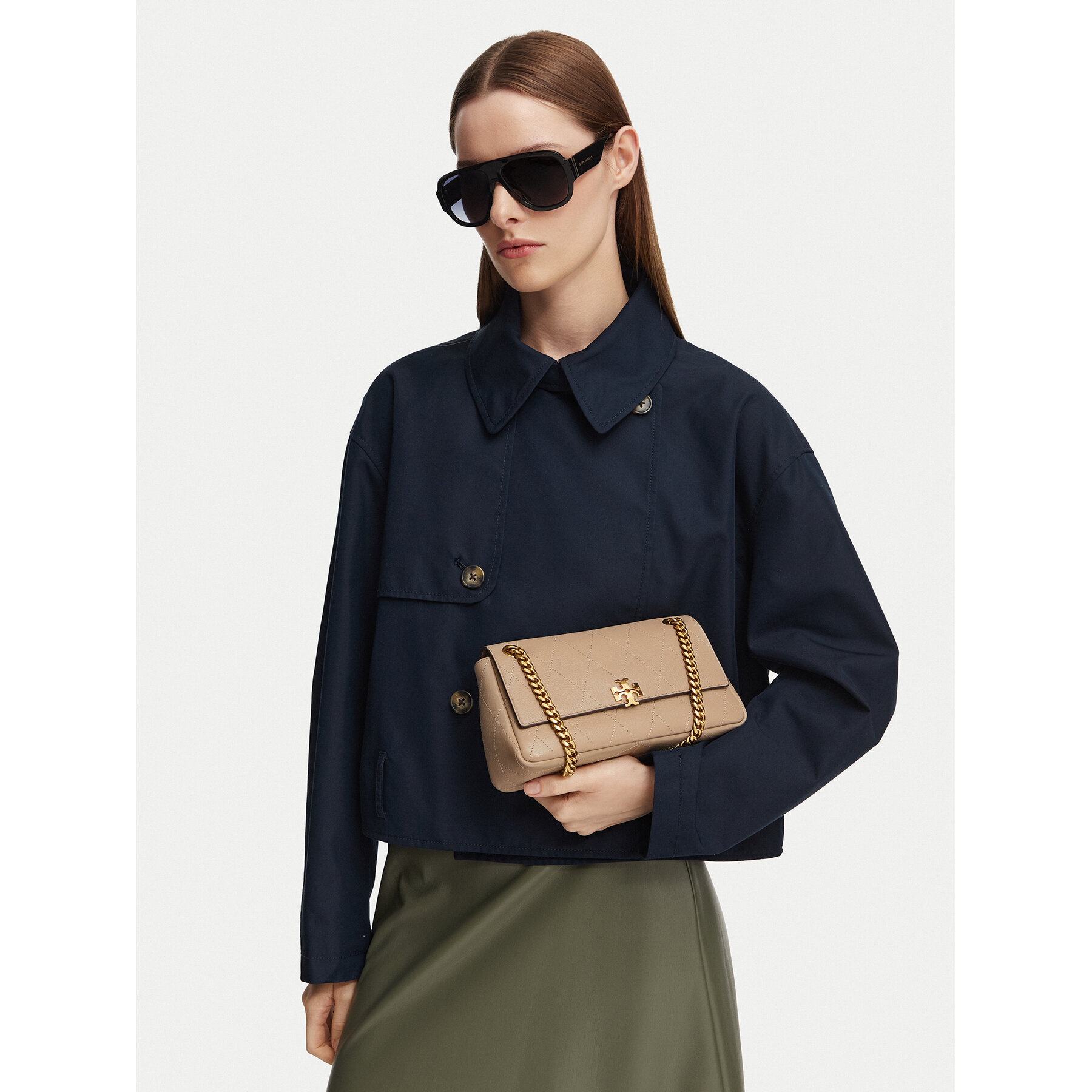 Torbica Tory Burch Charlie Quilted Small Shoulder Bag 185829 Bež