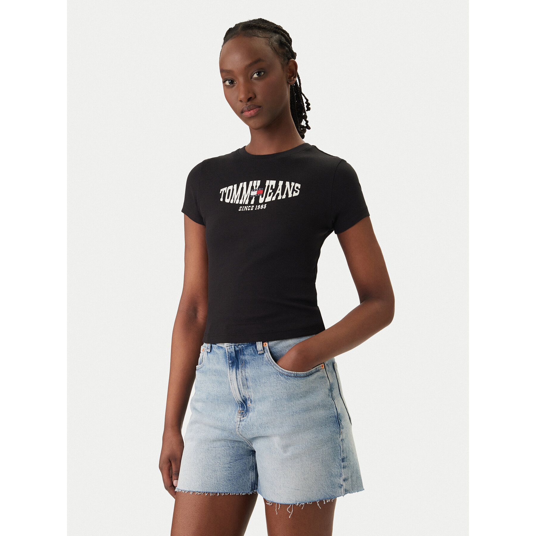 Tommy Jeans T-Shirt Wavy Flag DW0DW22272 Schwarz Slim Fit