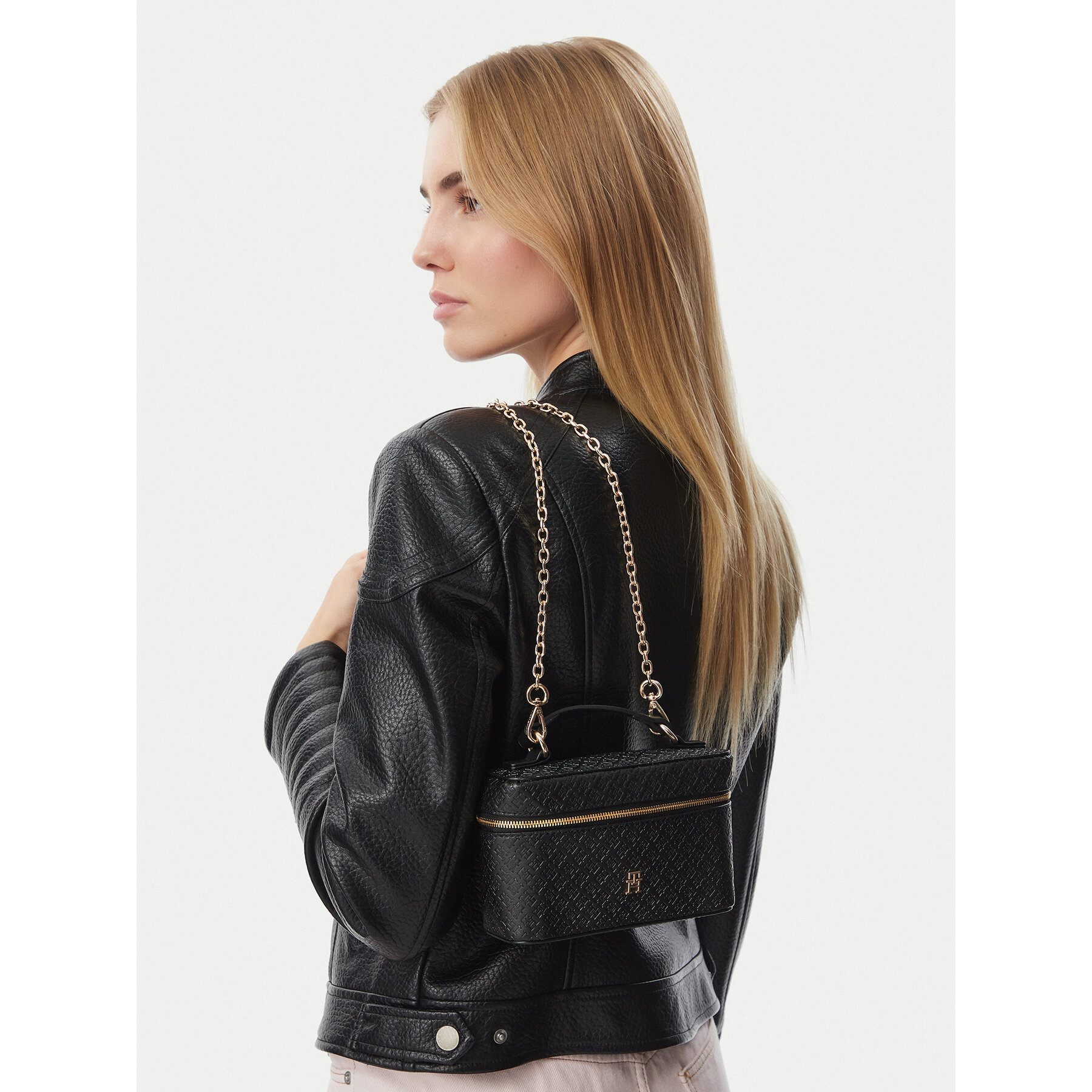 Tommy Hilfiger Damen Schwarz Handtasche Th Icon Chain Vanity Bag Mono Nosize