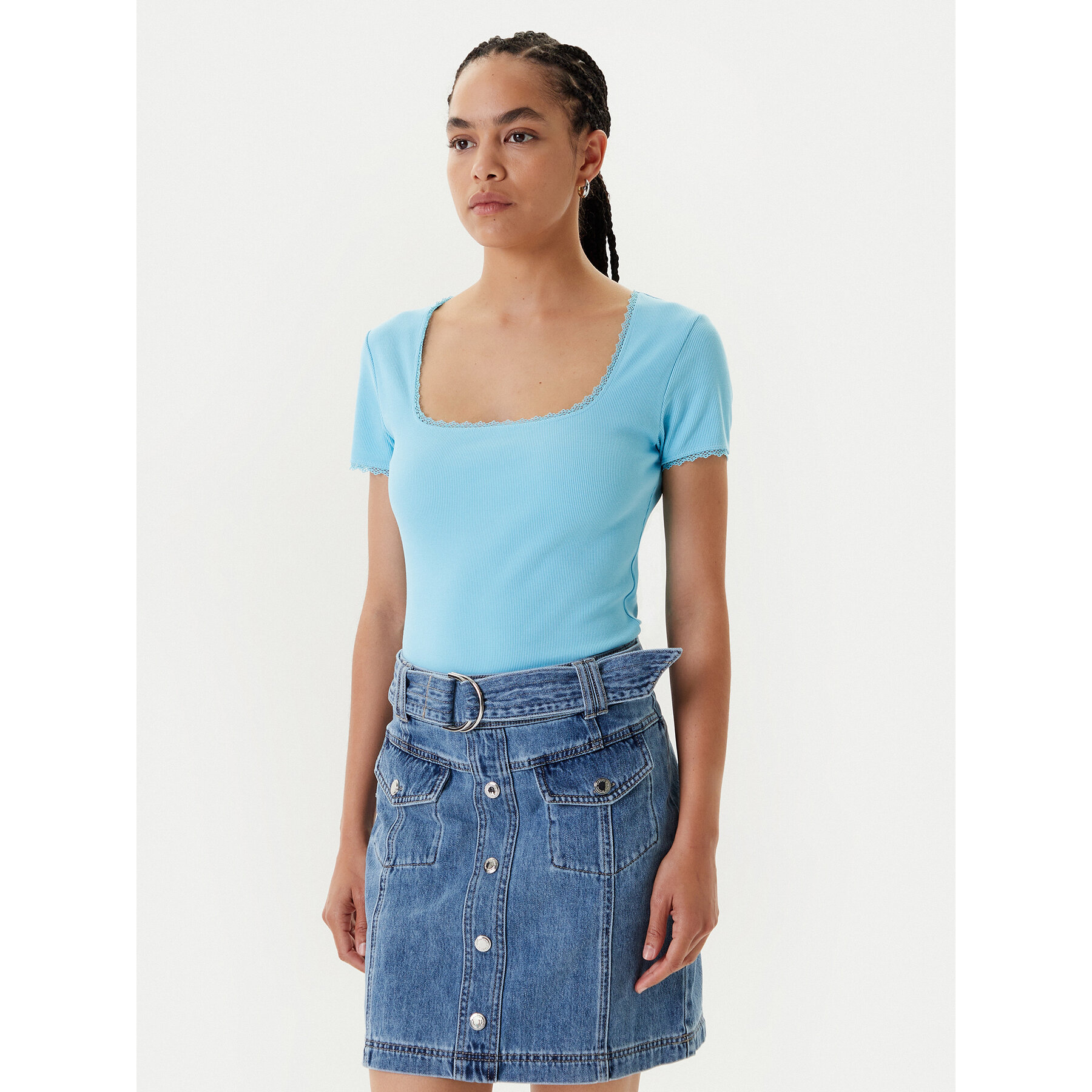 Morgan Póló 232-DLUBI Türkizkék Slim Fit
