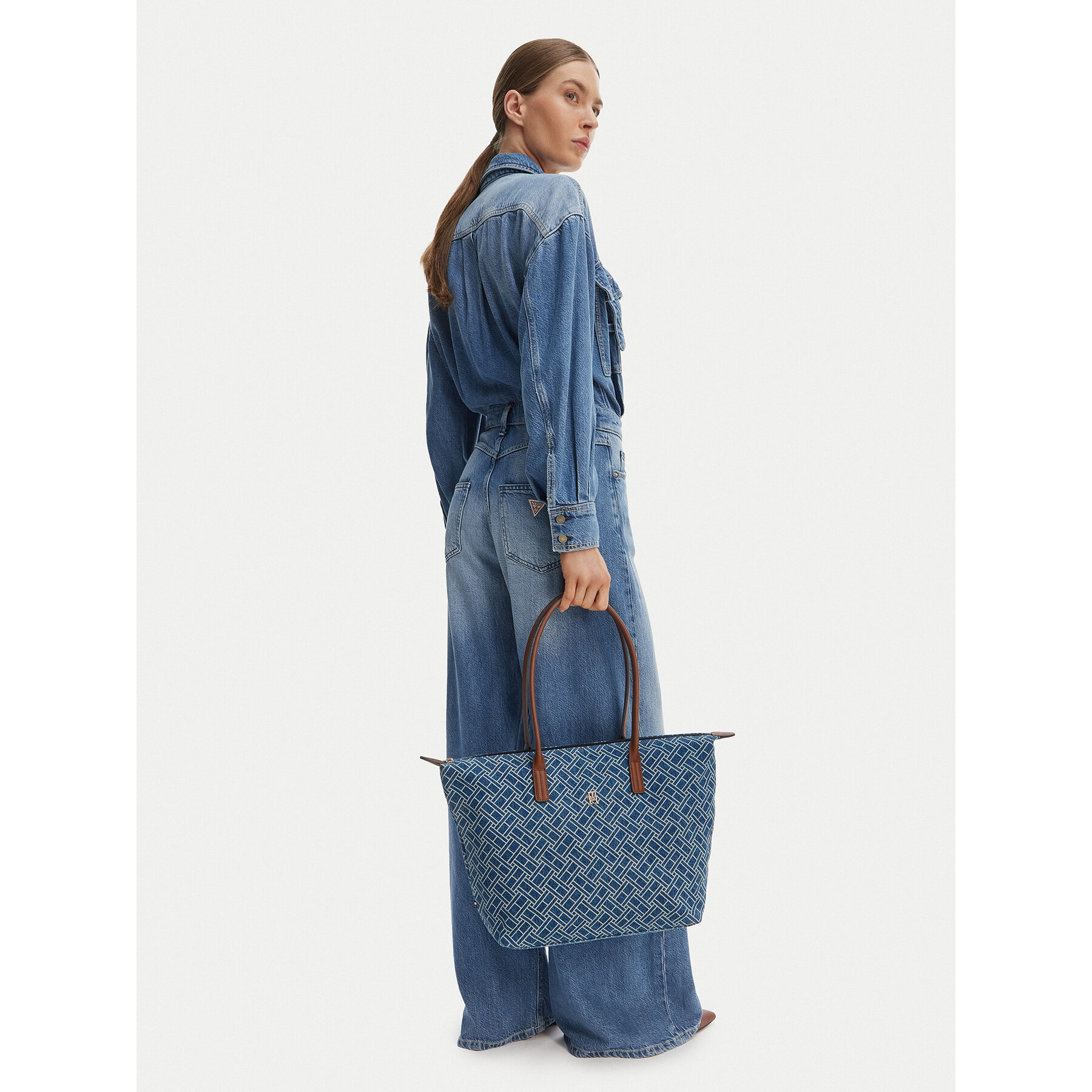 Táska Tommy Hilfiger Popette Tote Denim Flag AW0AW18613 Kék