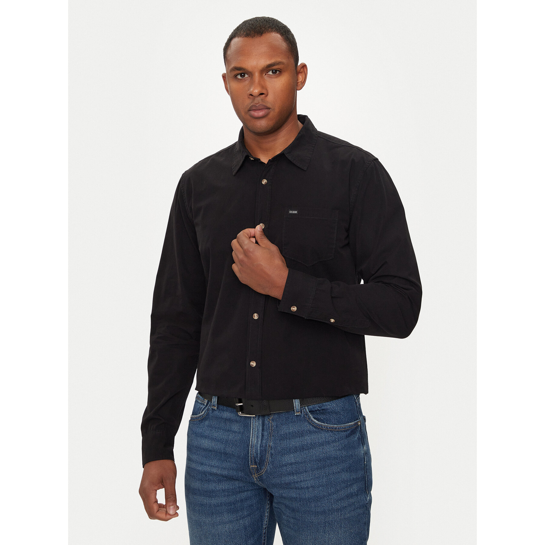 Guess Jeans Hemd M4YH35 WGCF1 Schwarz Slim Fit