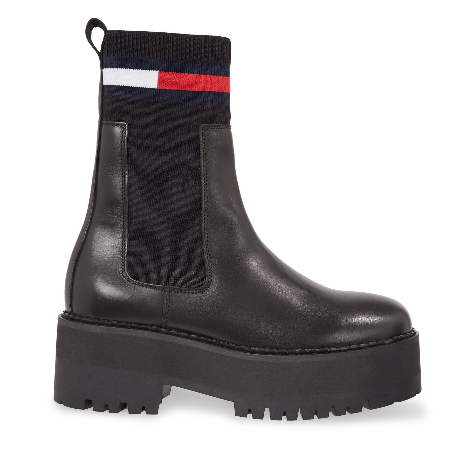 Jātnieku stila puszābaki Tommy Jeans Tjw Flatform Chelsea Sock EN0EN02301 Melns