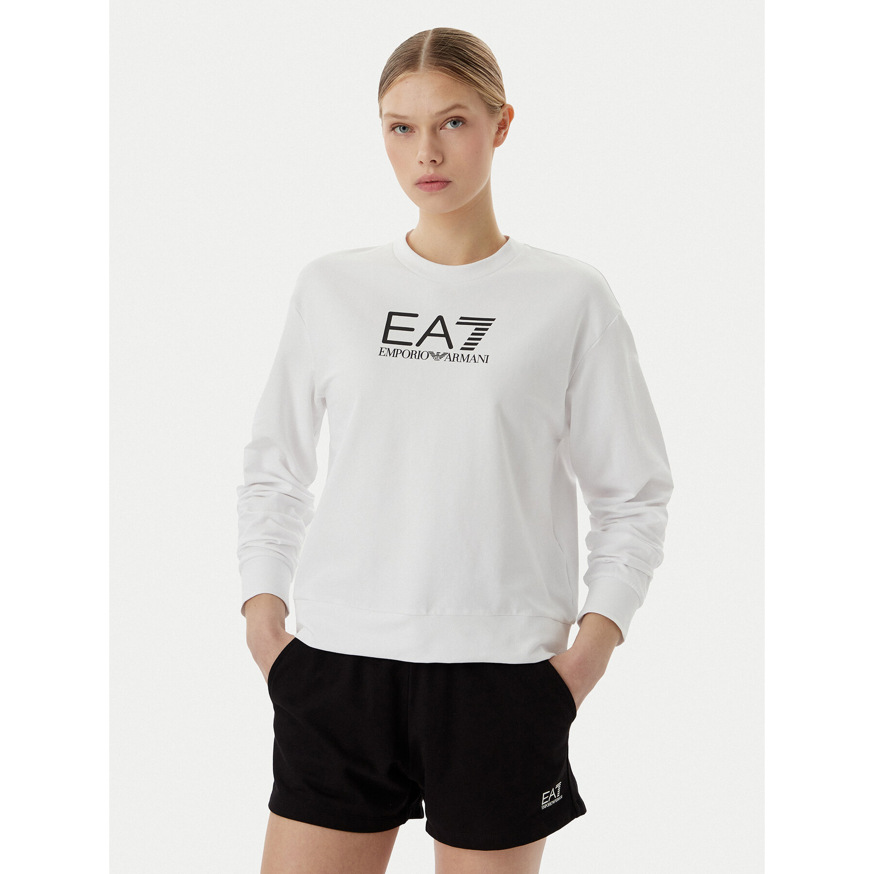 EA7 Emporio Armani Sweatshirt und Sportshorts Set 7W000974 AF13135 M0003 Weiß Regular Fit