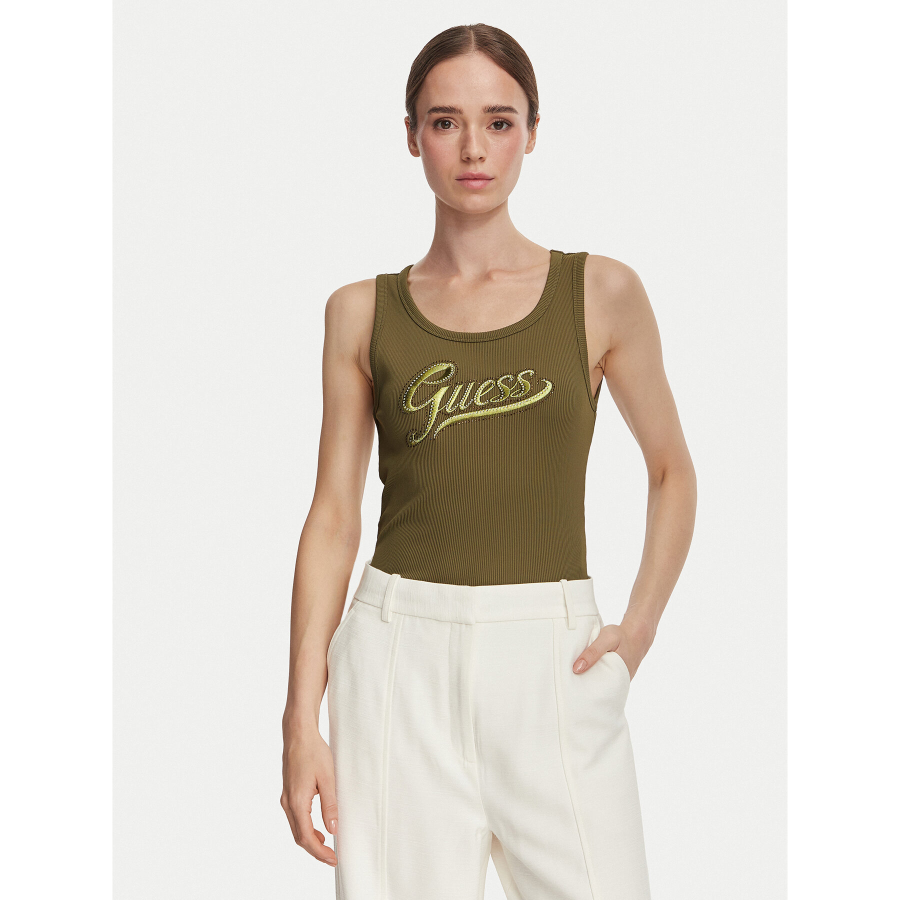 Guess Τοπ W6YP30 K4380 Χακί Slim Fit