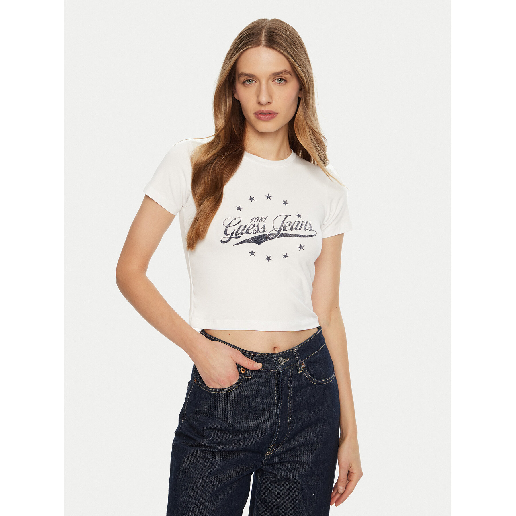 Guess Jeans Póló W5RI59 J1314 Fehér Regular Fit