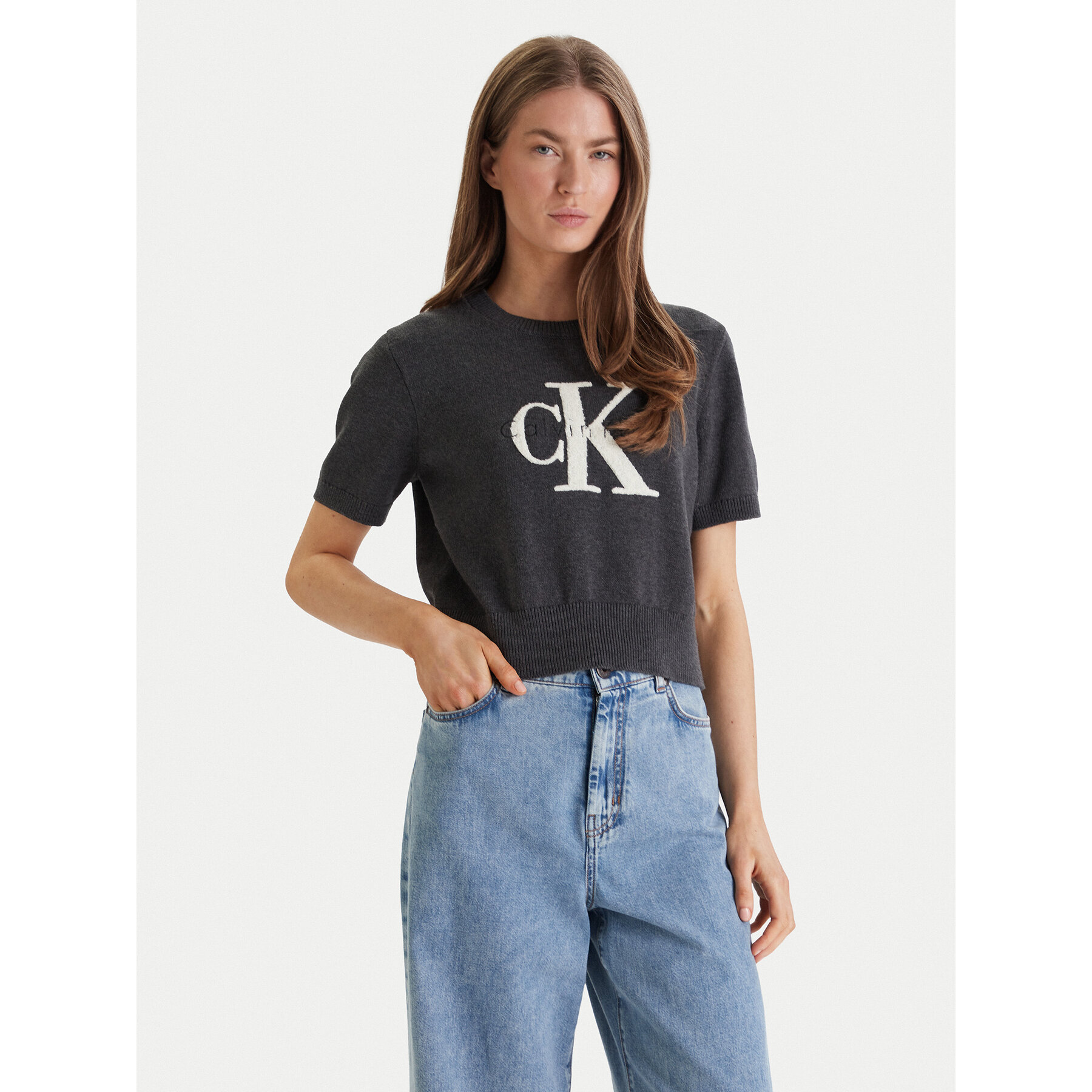 Calvin Klein Jeans Pullover Chunky LV044E306G Grau Regular Fit