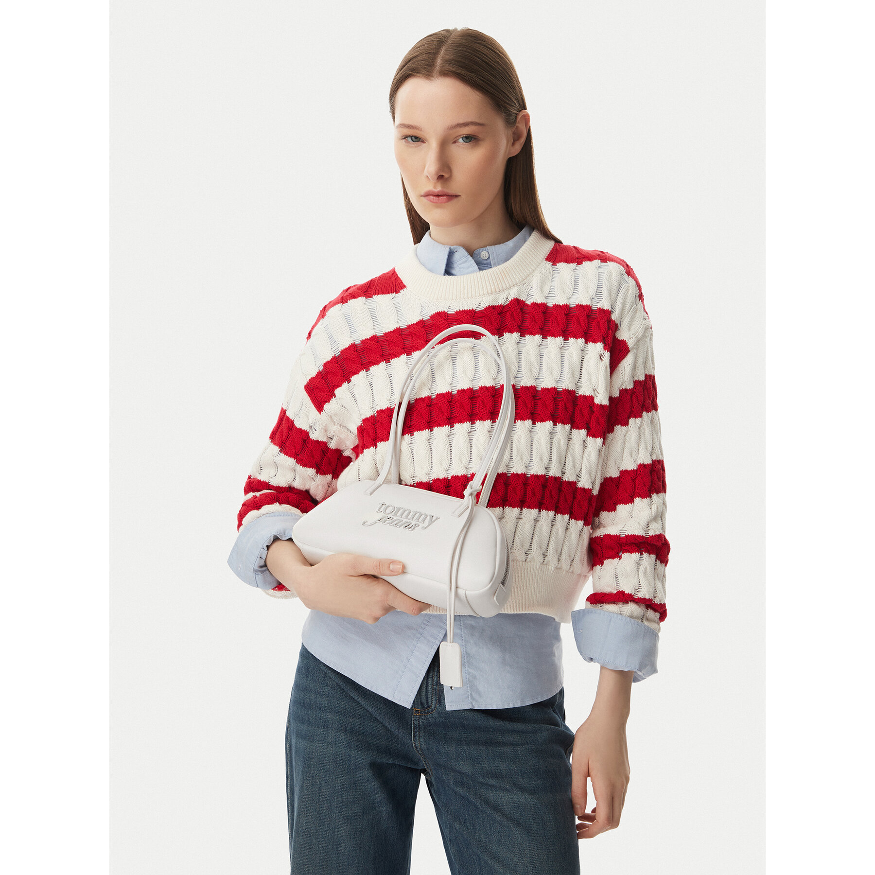 Geantă Tommy Jeans Tjw Bold Shoulder Bag AW0AW18787 Alb