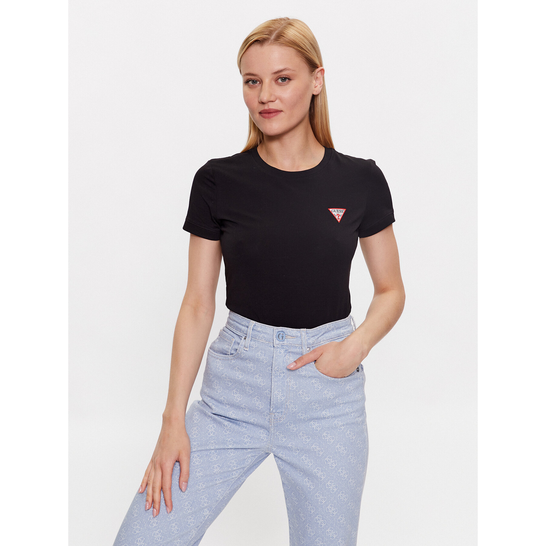 Guess Majica W2YI44 J1314 Črna Slim Fit