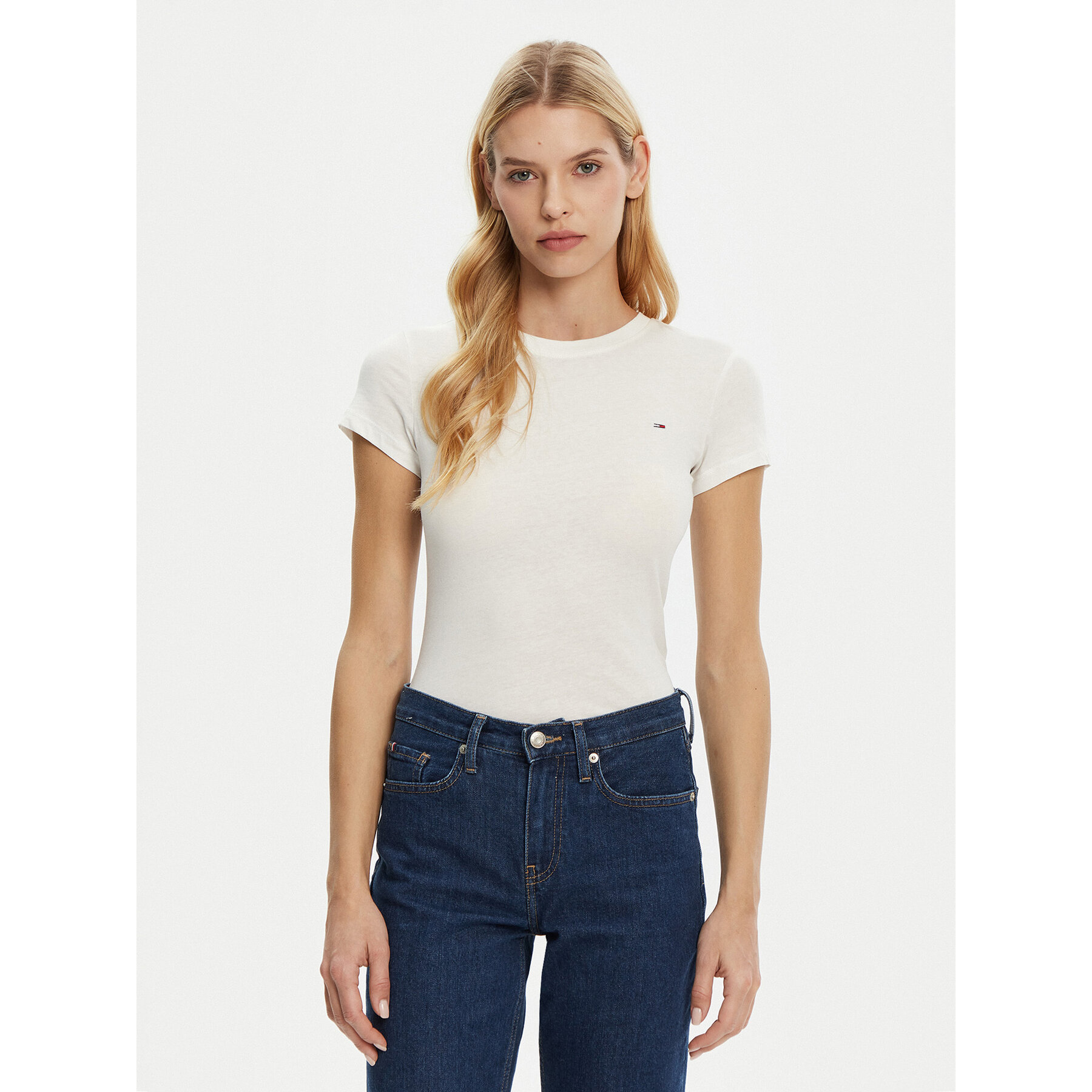 Tommy Jeans T-shirt DW0DW20459 Bijela Slim Fit