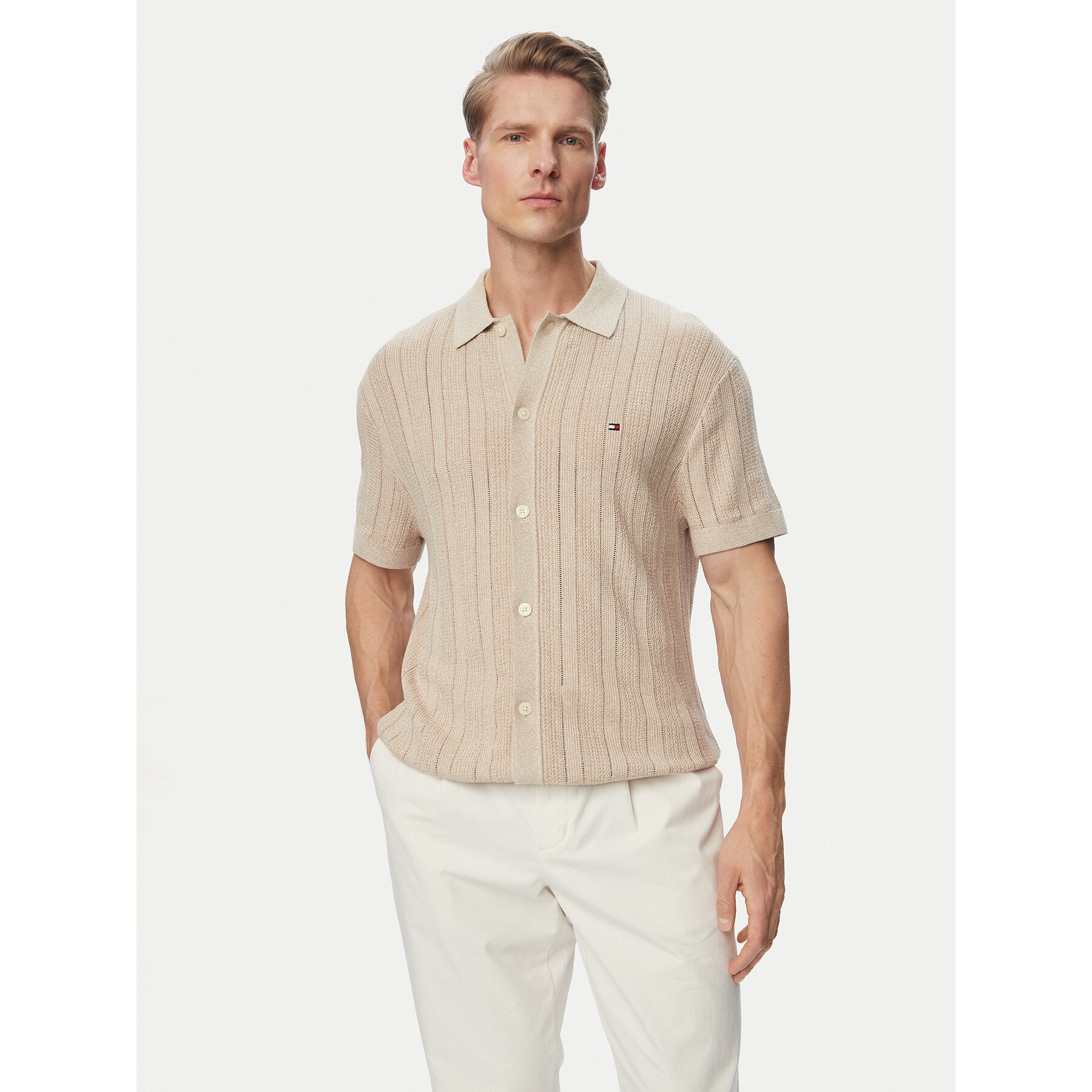 Tommy Hilfiger Hemd Pointelle MW0MW43249 Beige Regular Fit