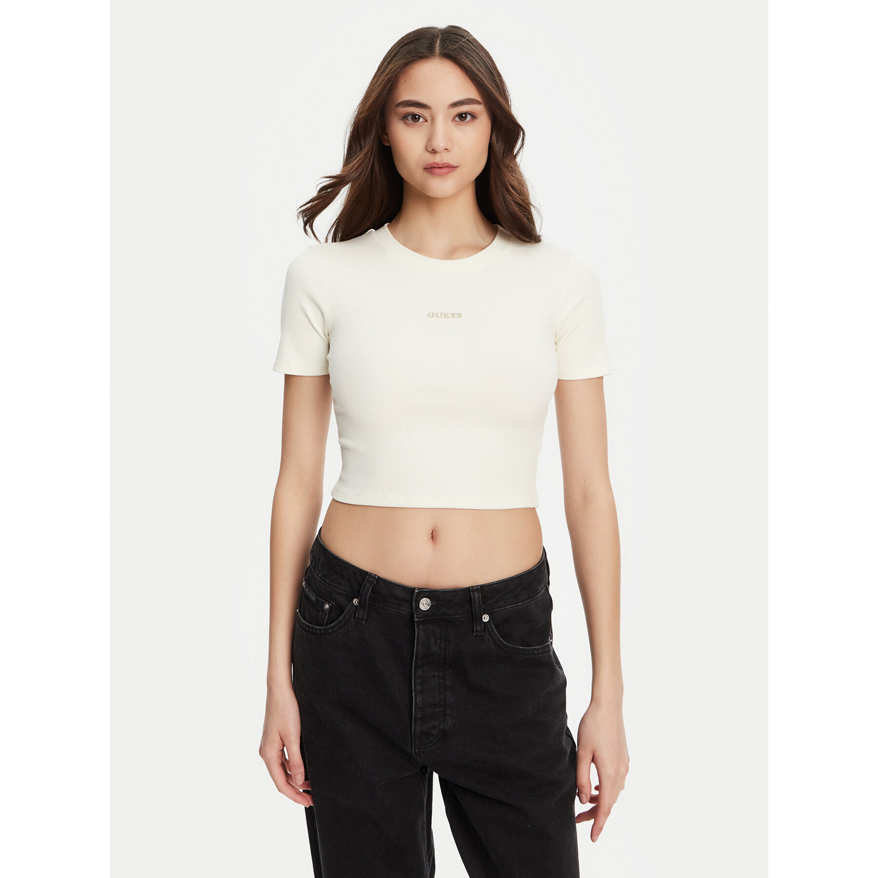 Guess T-Shirt V5YP08 K8RT2 Λευκό Slim Fit