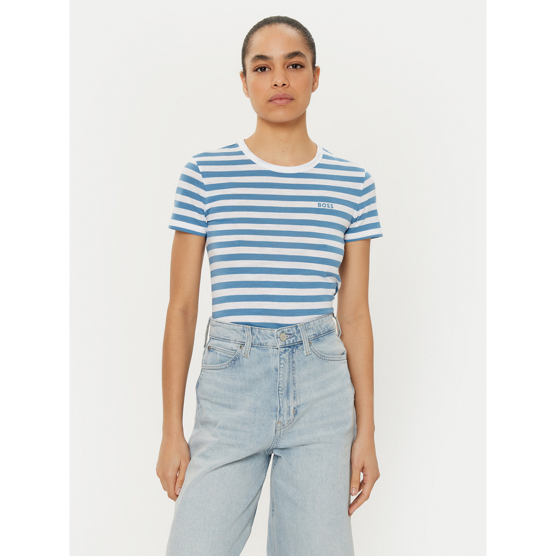 BOSS Póló C_Esla_Striped 50504192 Kék Regular Fit