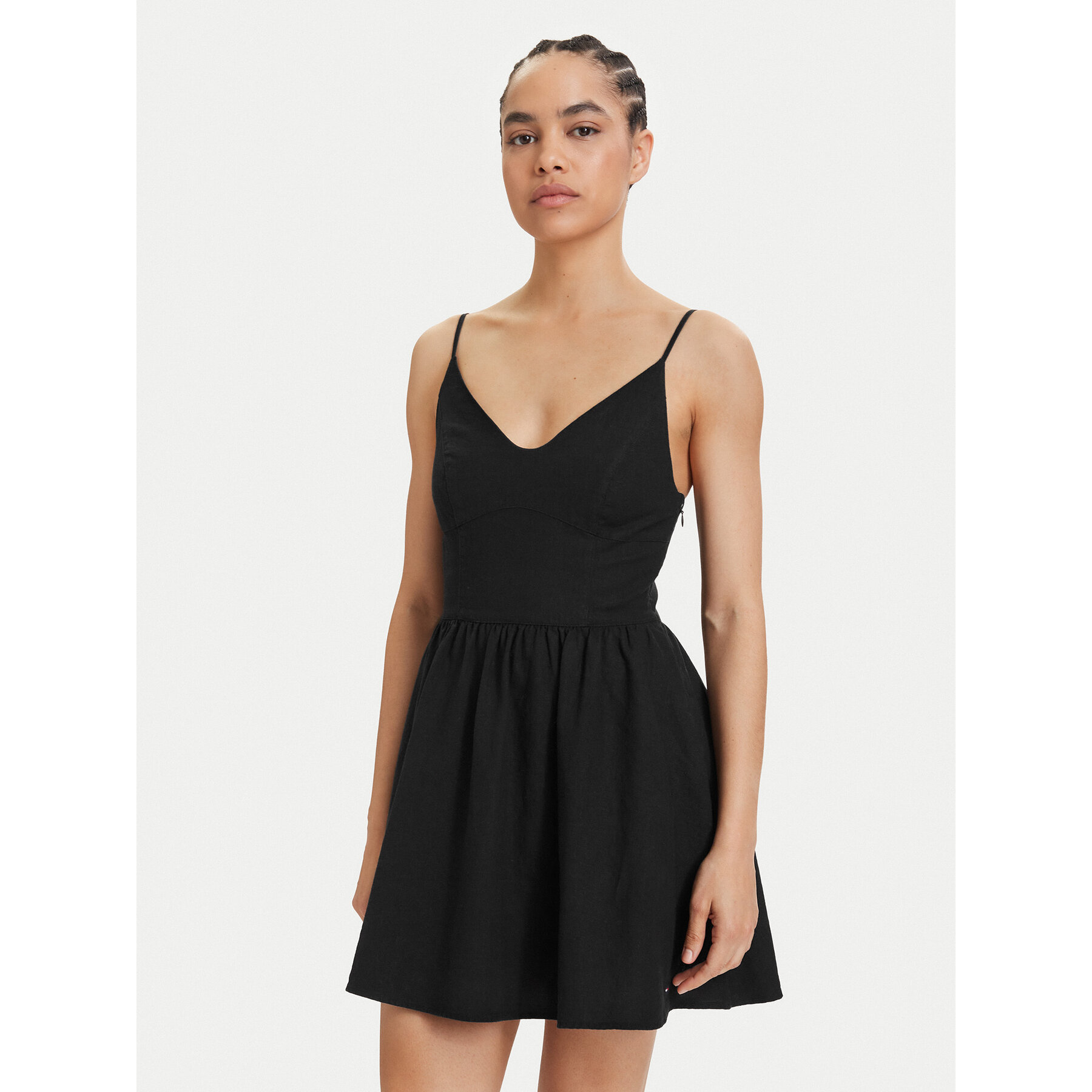 Tommy Jeans Sommerkleid Skater DW0DW22345 Schwarz Slim Fit