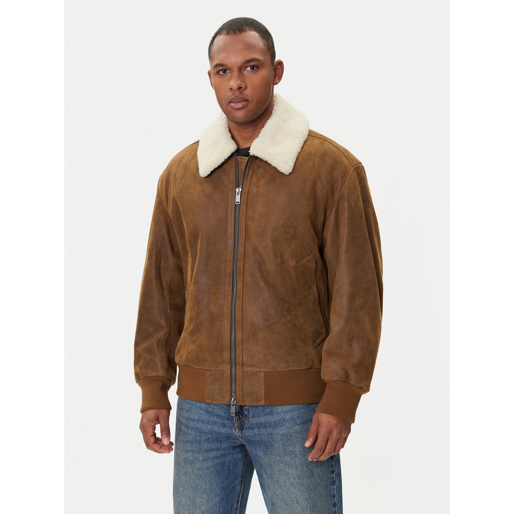 BOSS Lederjacke Jonier 50547567 Beige Relaxed Fit
