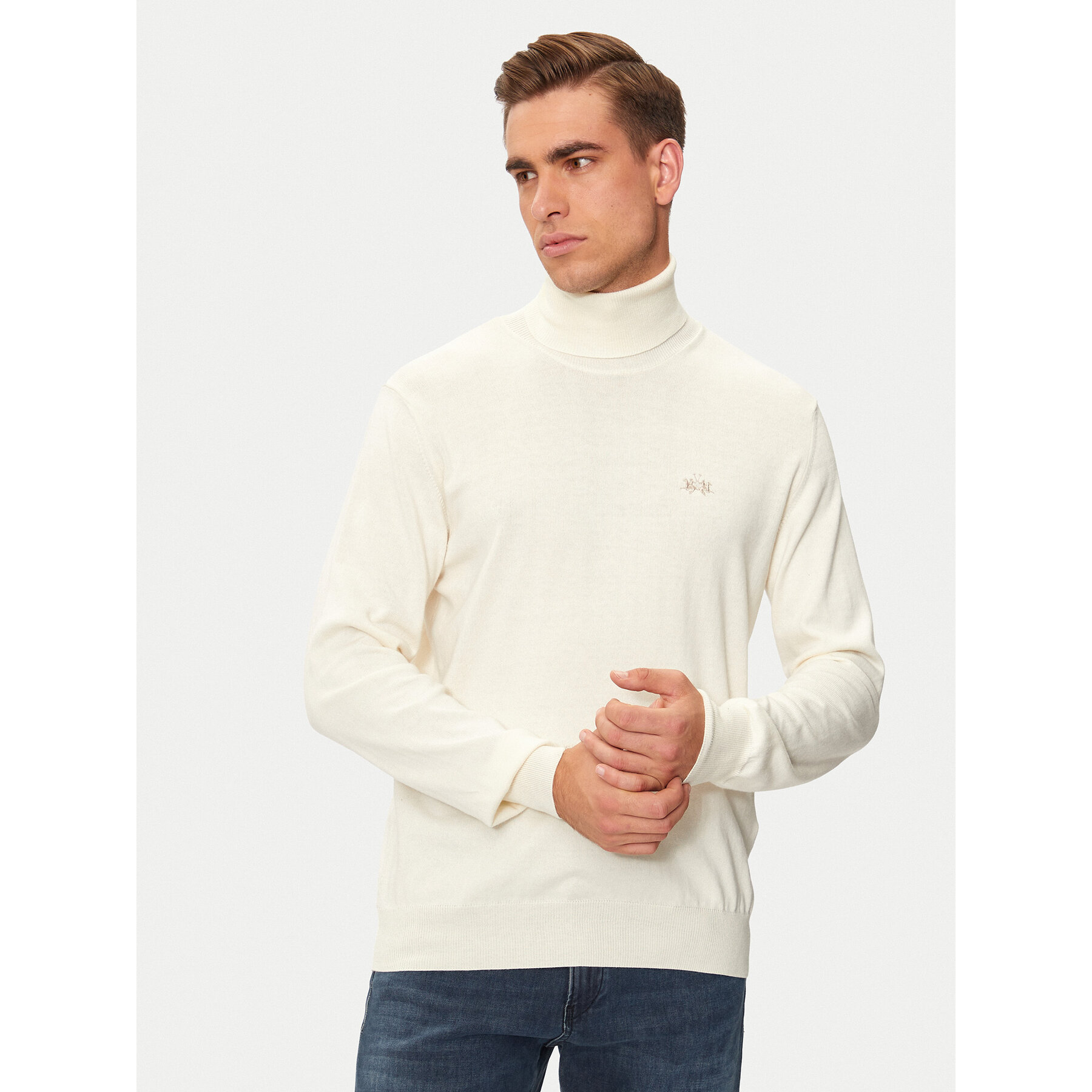La Martina Rollkragenpullover ZMS019 YW091 Écru Regular Fit