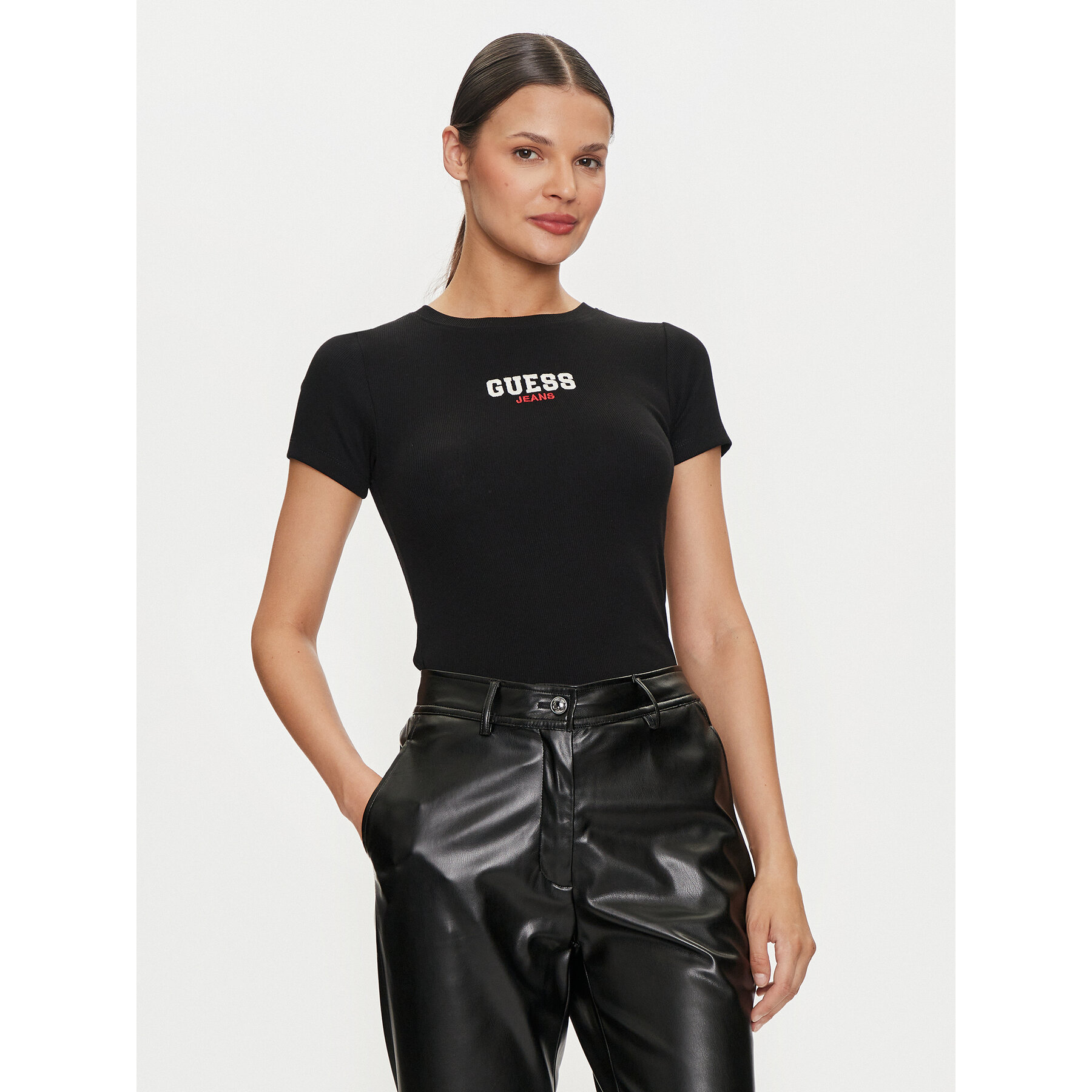 Guess Jeans T-shirt W4YI64 KA0H1 Crna Slim Fit