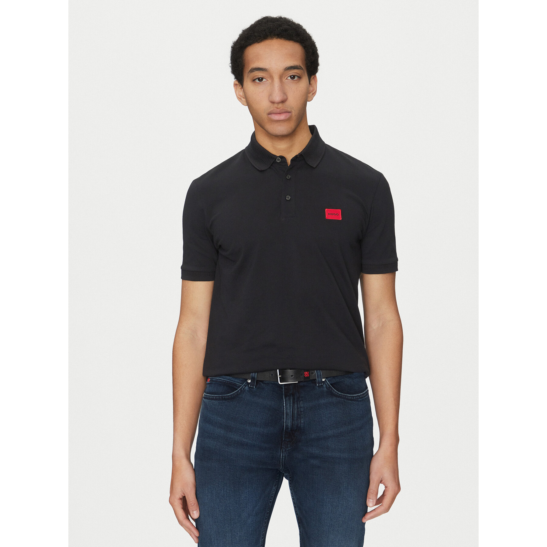 HUGO Polo Dereso232 50490770 Μαύρο Slim Fit