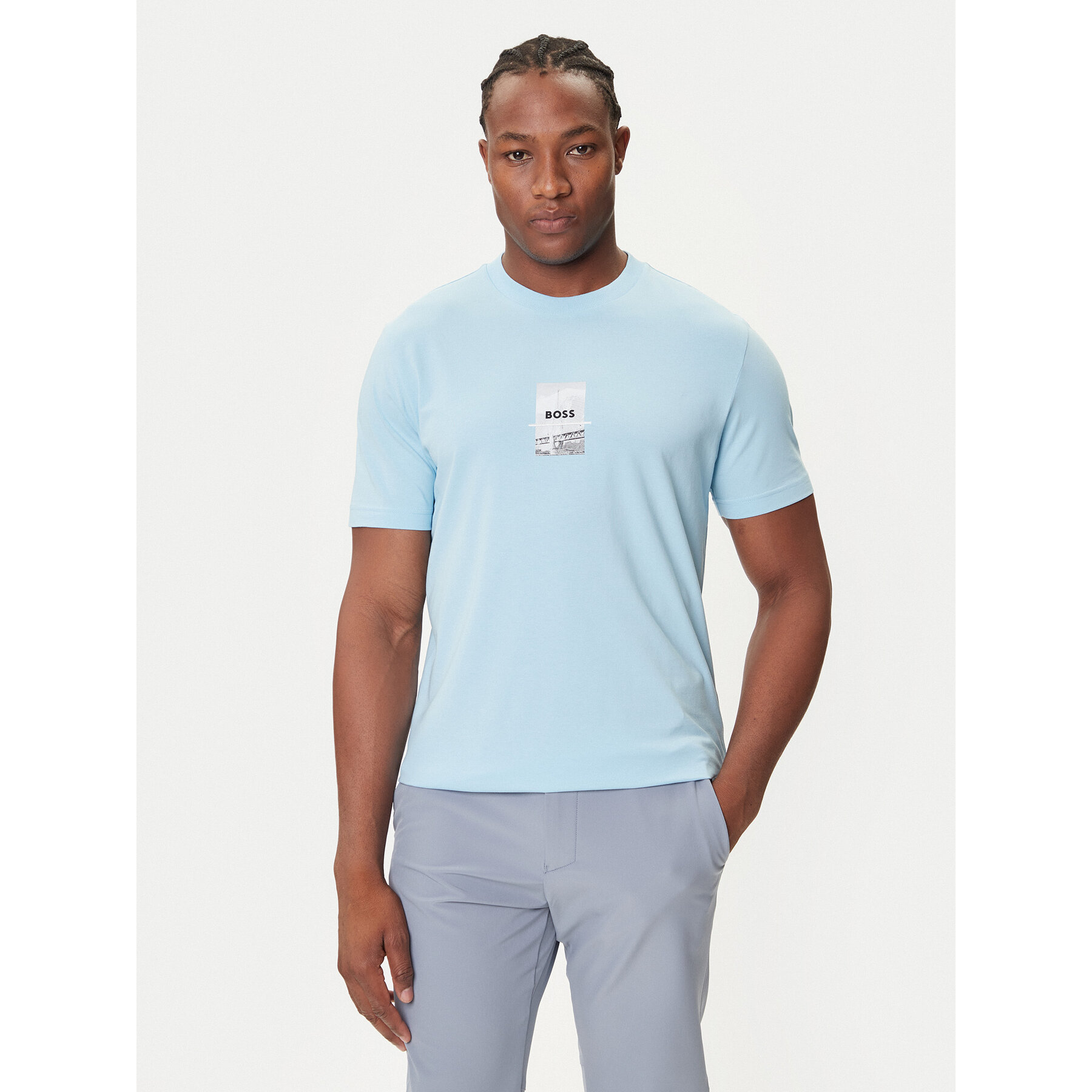 BOSS T-Shirt Photoprint 50545869 Himmelblau Relaxed Fit