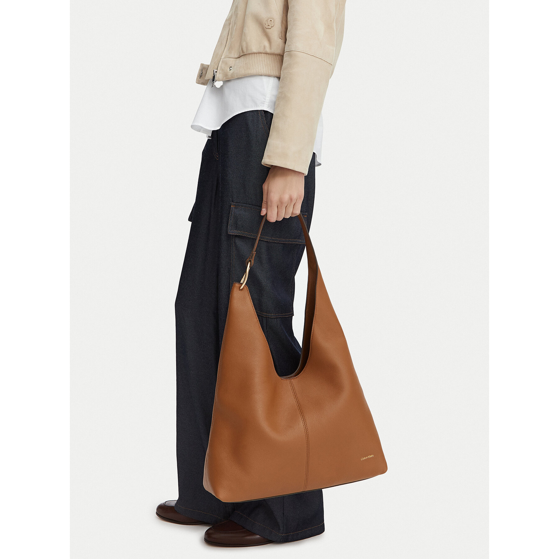Дамска чанта Calvin Klein Slouchy Leather Md Shoulder Bag LV04F3543G Зелен