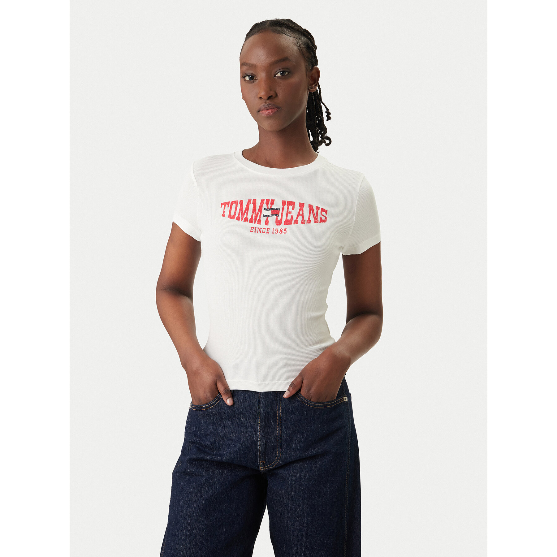 Tommy Jeans T-Shirt Wavy Flag DW0DW22272 Weiß Slim Fit
