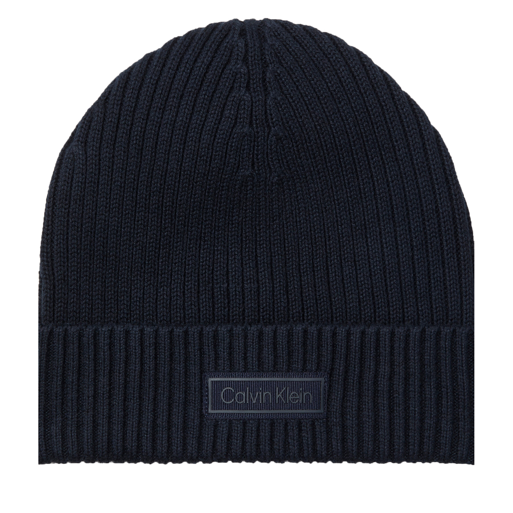 Căciulă Calvin Klein Patch Chunky Rib Cotton Beanie LV04D8053G Bleumarin