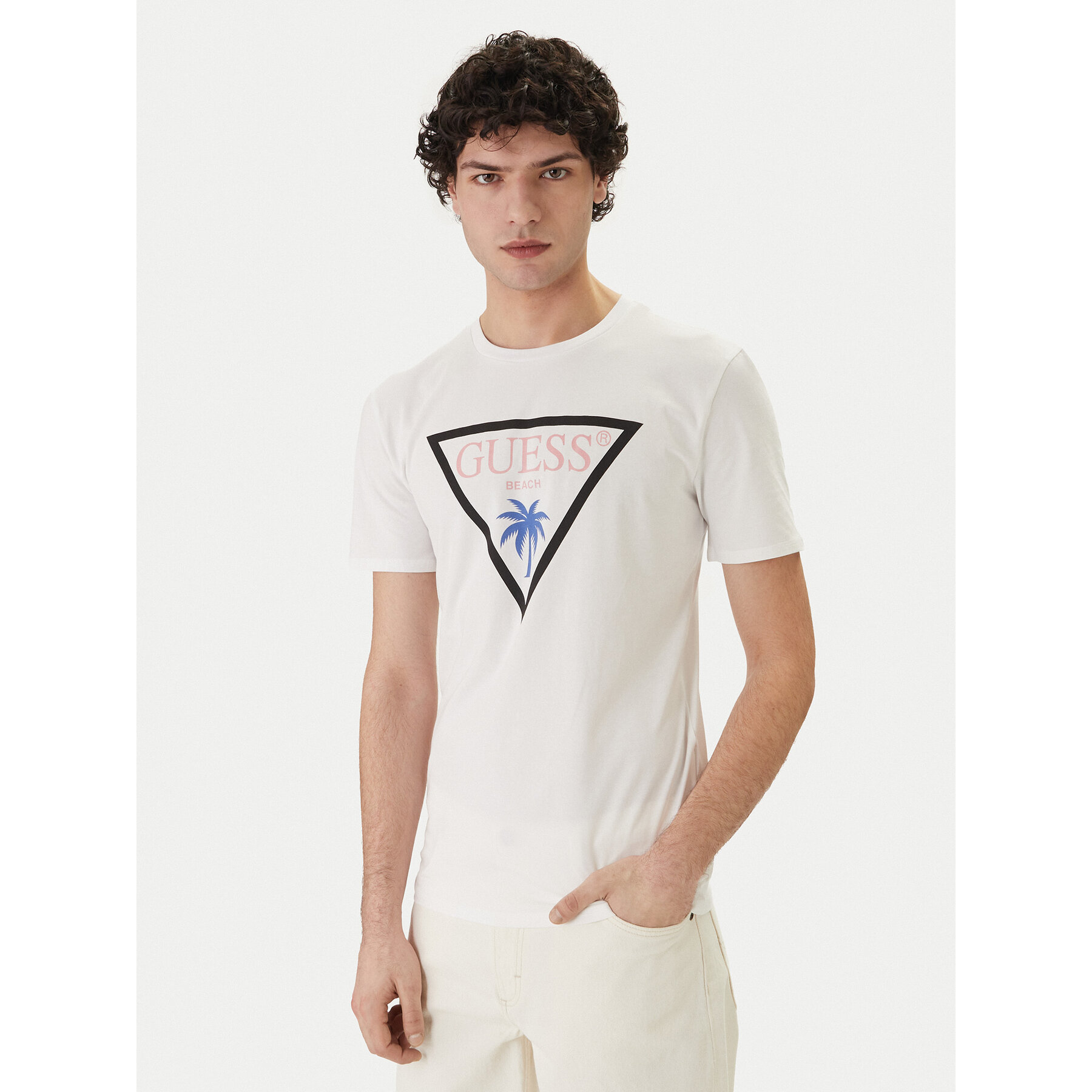 Guess T-shirt F6GI09 J1314 Bijela Slim Fit