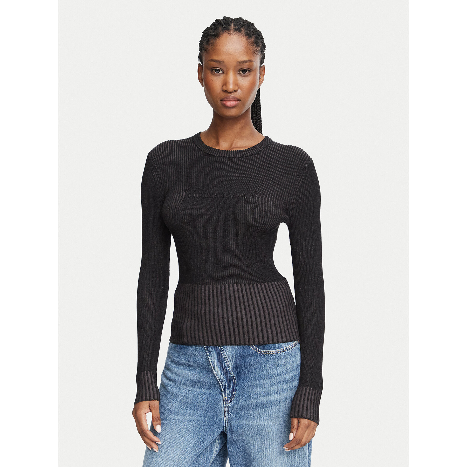 Guess Jeans Bluse W6BR04 Z1247 Schwarz Slim Fit