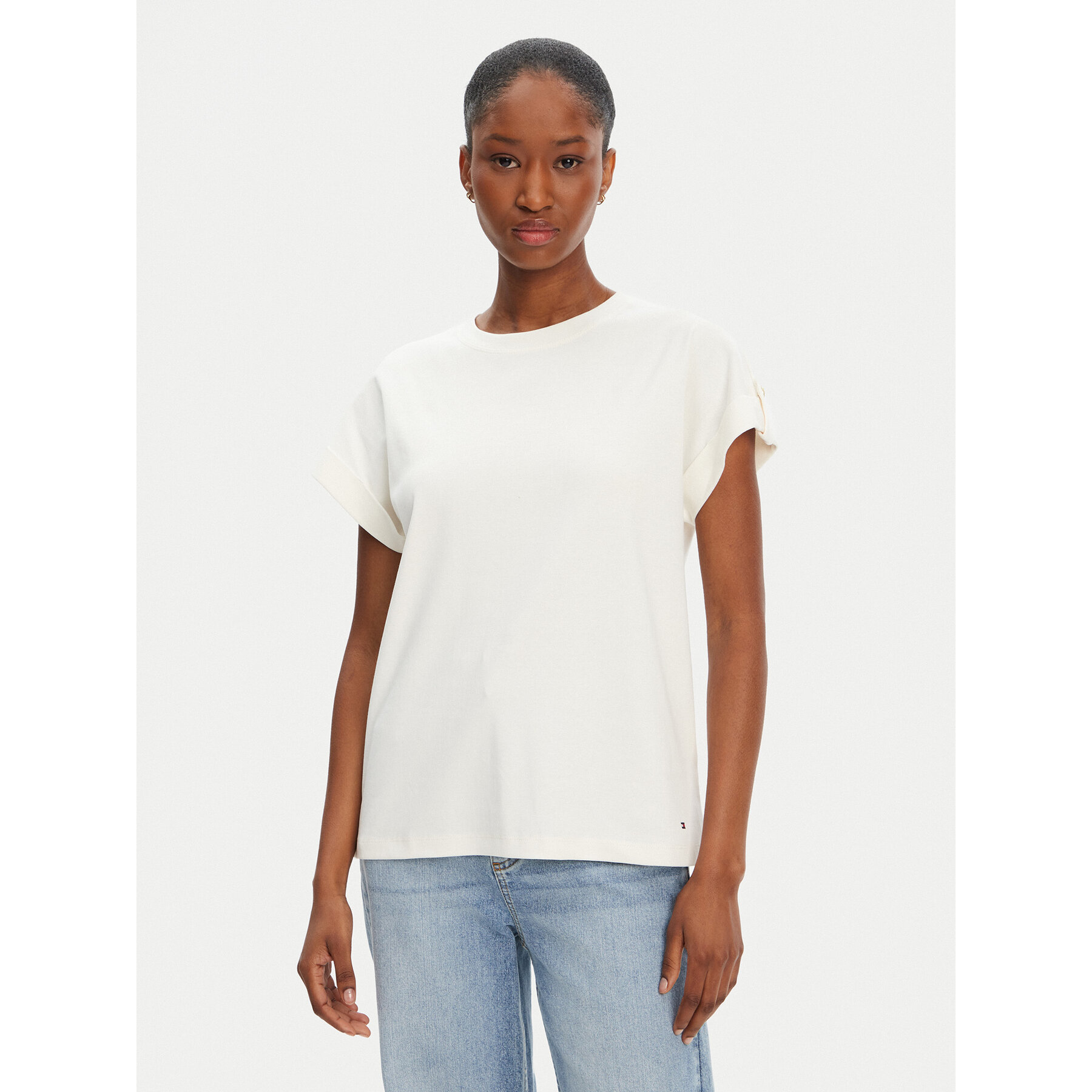 Tommy Hilfiger T-Shirt Gold Button WW0WW45628 Λευκό Regular Fit