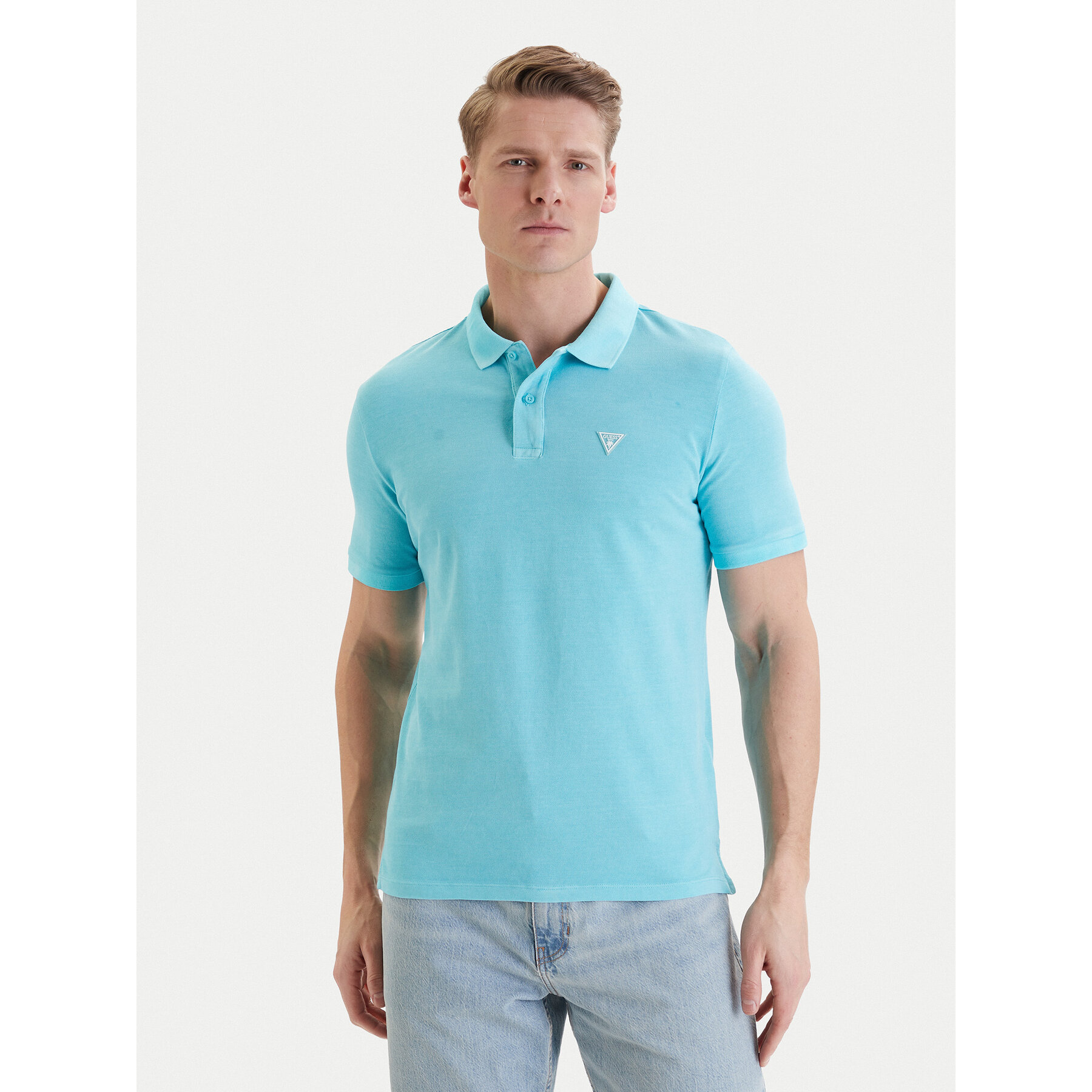 Guess Polo F6GP03 K9WF1 Τυρκουάζ Slim Fit
