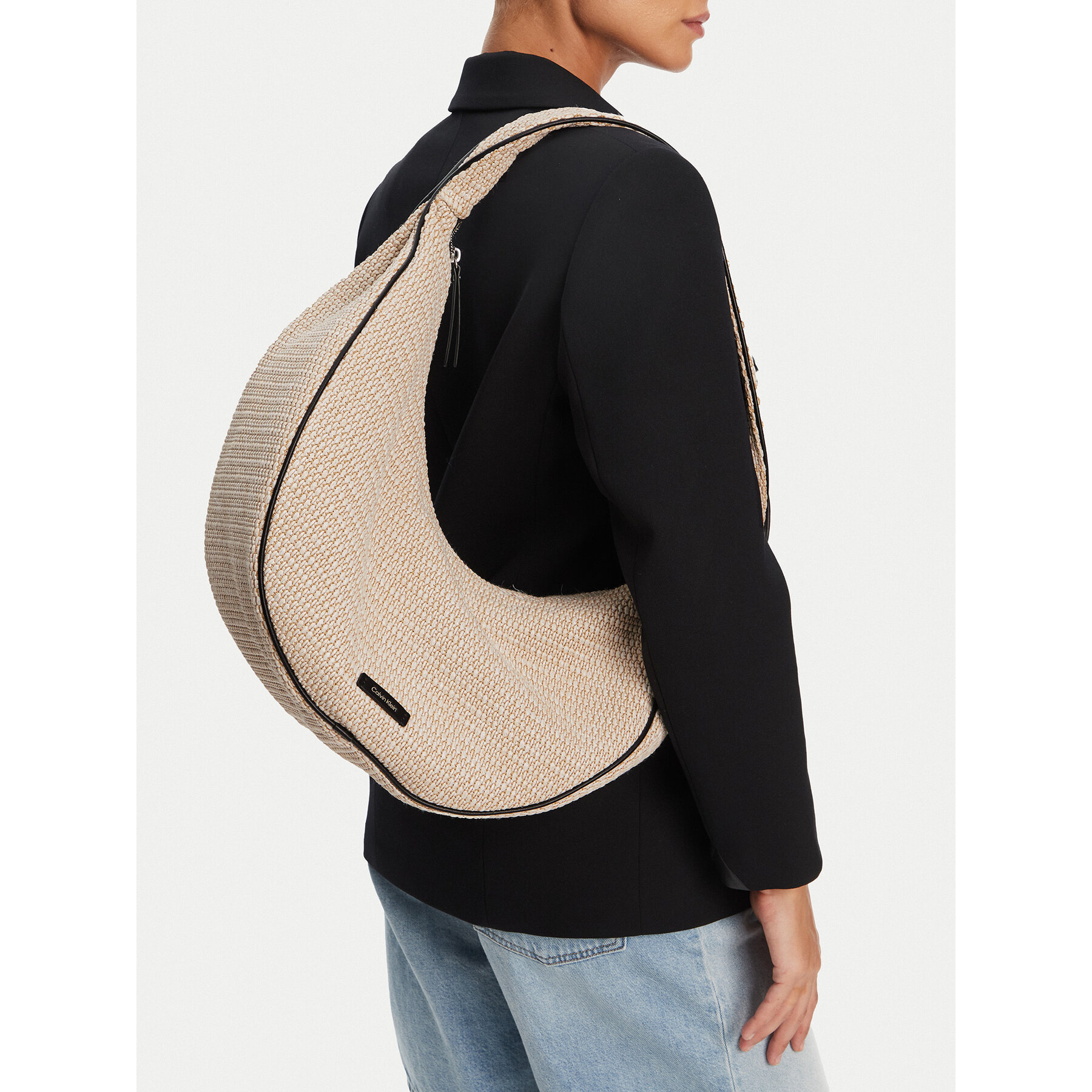 Táska Calvin Klein Pinched Raffia Large Shoulder Ba LV04F3060G Bézs