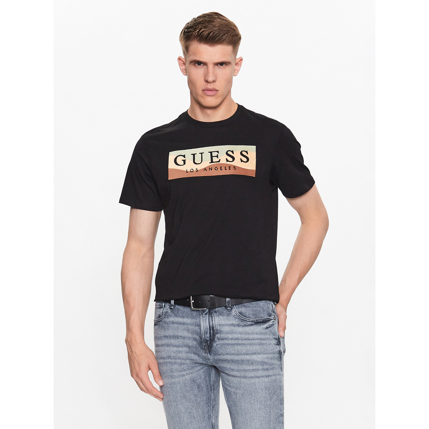 Guess T-Shirt M3YI90 K9RM1 Μαύρο Slim Fit