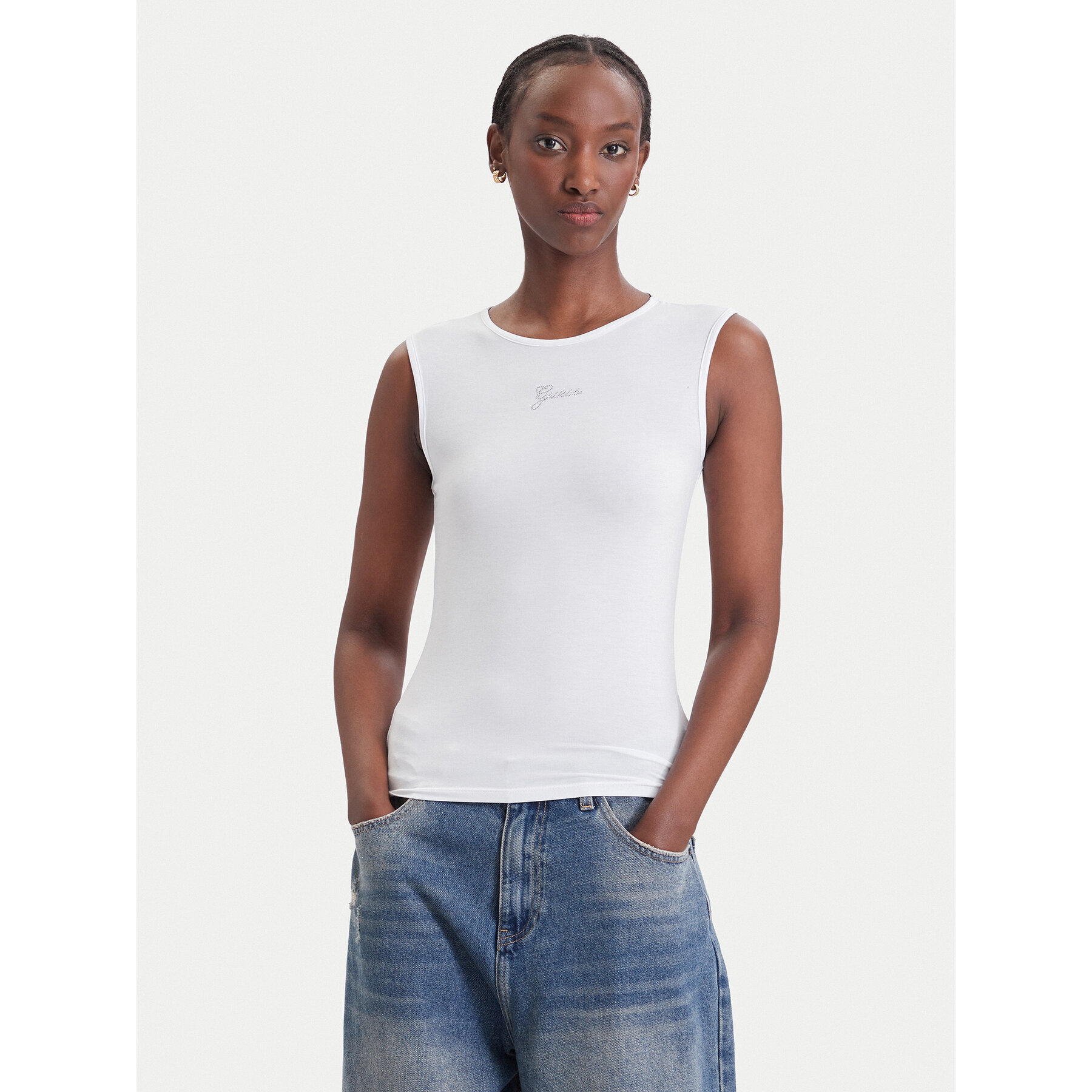 Guess Top W6YP1 7K3881 Bijela Slim Fit