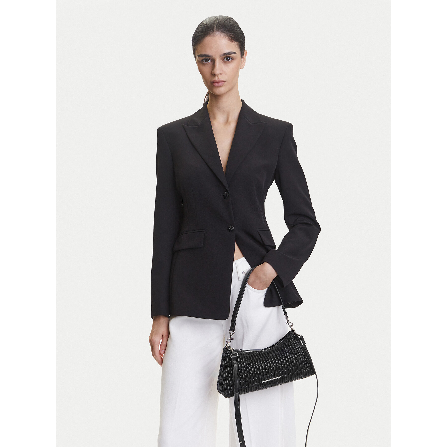 Geantă Calvin Klein Jeans Ruched Layla Shoulder Bag LV04K3088G Negru